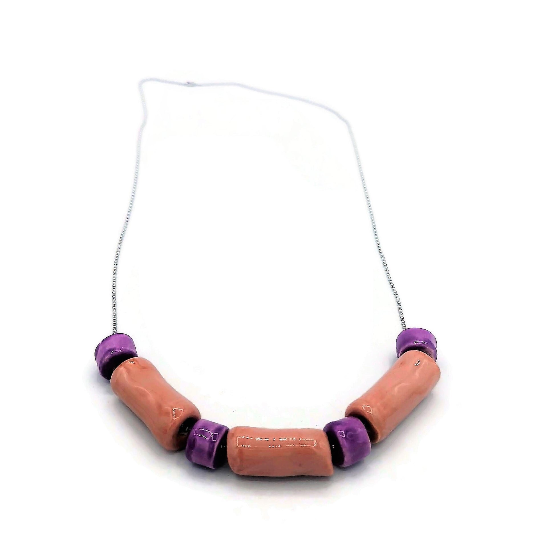 Pink Handmade Jewelry Necklace Beaded Chunky Necklace For Women, Summer Jewelry Statement Aesthetic Necklace With Gift Box - Ceramica Ana Rafael