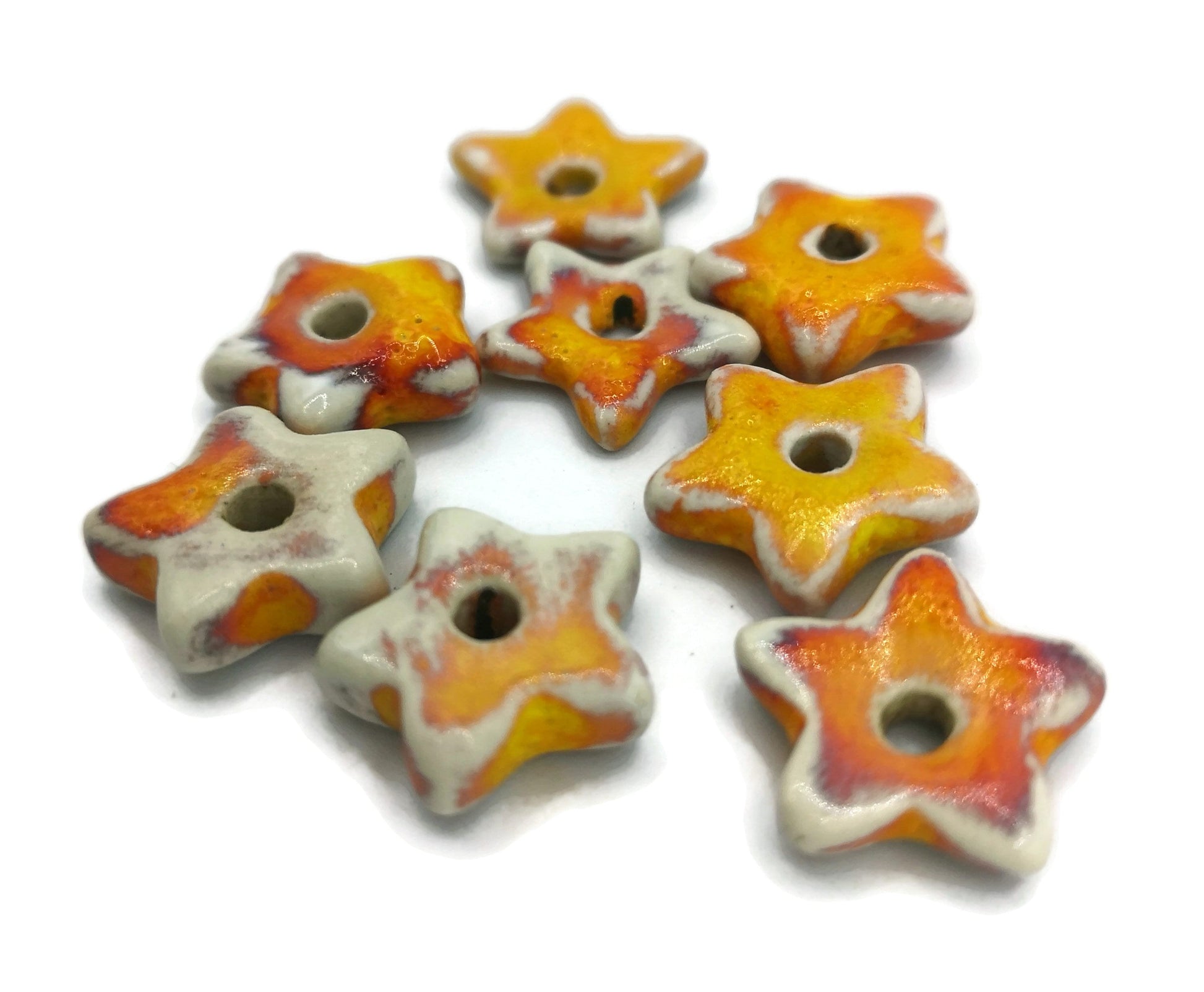 TINY STAR BEADS, 9 Pcs Handmade Ceramic Macrame Beads, Mini Star Charms, Craft Beads For Jewelry Making, Spacer Beads, Unique Clay Beads - Ceramica Ana Rafael