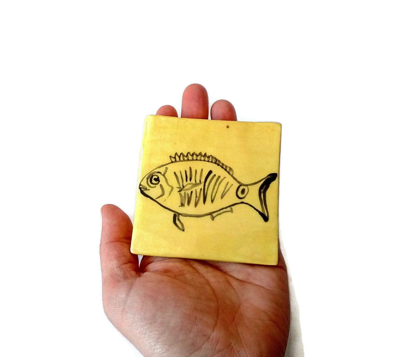 1Pc Hand Painted Tiles, Square Mosaic Tiles, Ceramic Fish Tiles, Mediterranean Best Gifts For Him, Best Seller Wall Tiles - Ceramica Ana Rafael