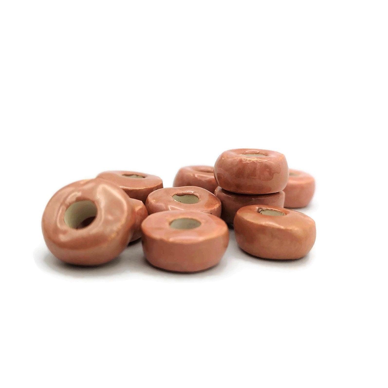 10Pc Ceramic Macrame Beads With Large Hole For Jewelry Making, Coral Pink Clay Tube Beads for Bracelets, Dreadlock Beads Braid Accessories - Ceramica Ana Rafael