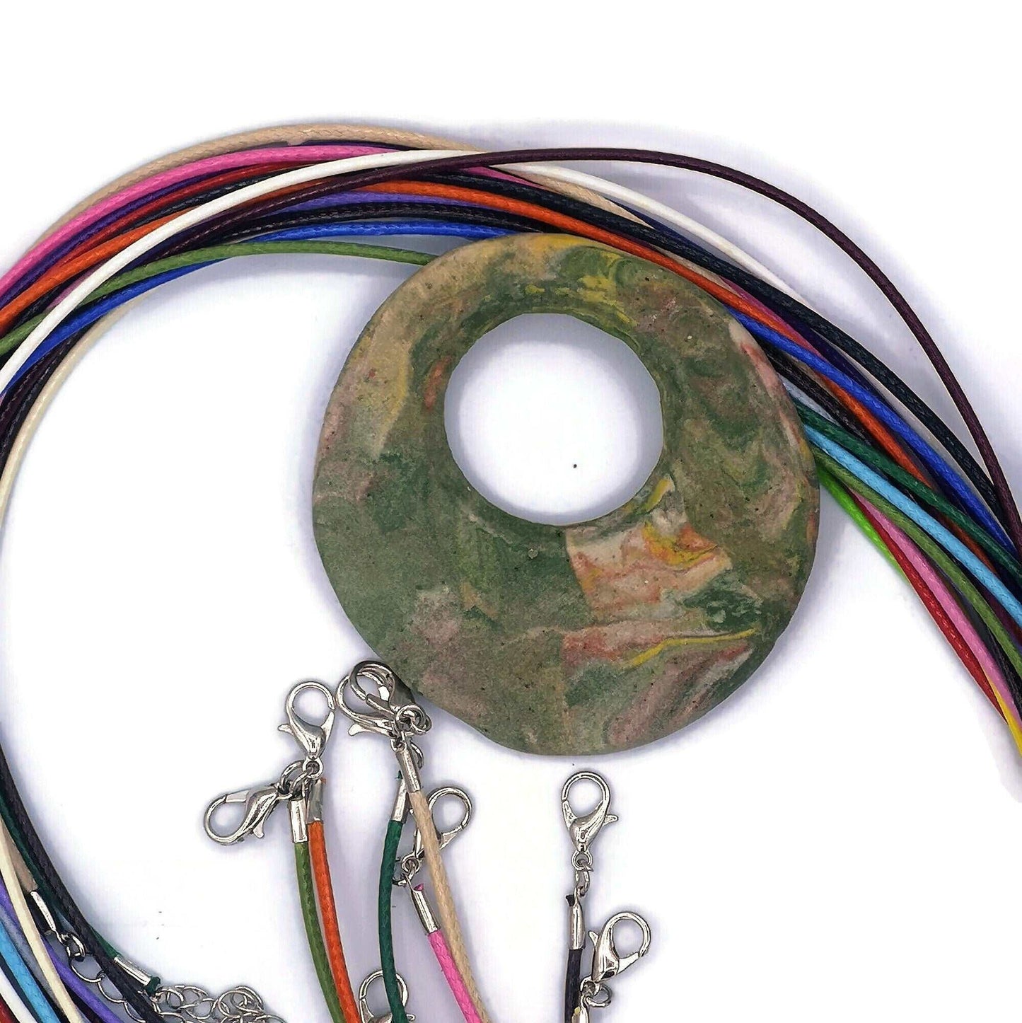 1Pc 60mm Matte Green Handmade Ceramic Extra Large Necklace Pendant For Jewelry Making, Round Jumbo Statemant Jewelry Parts, Cute Clay Charm