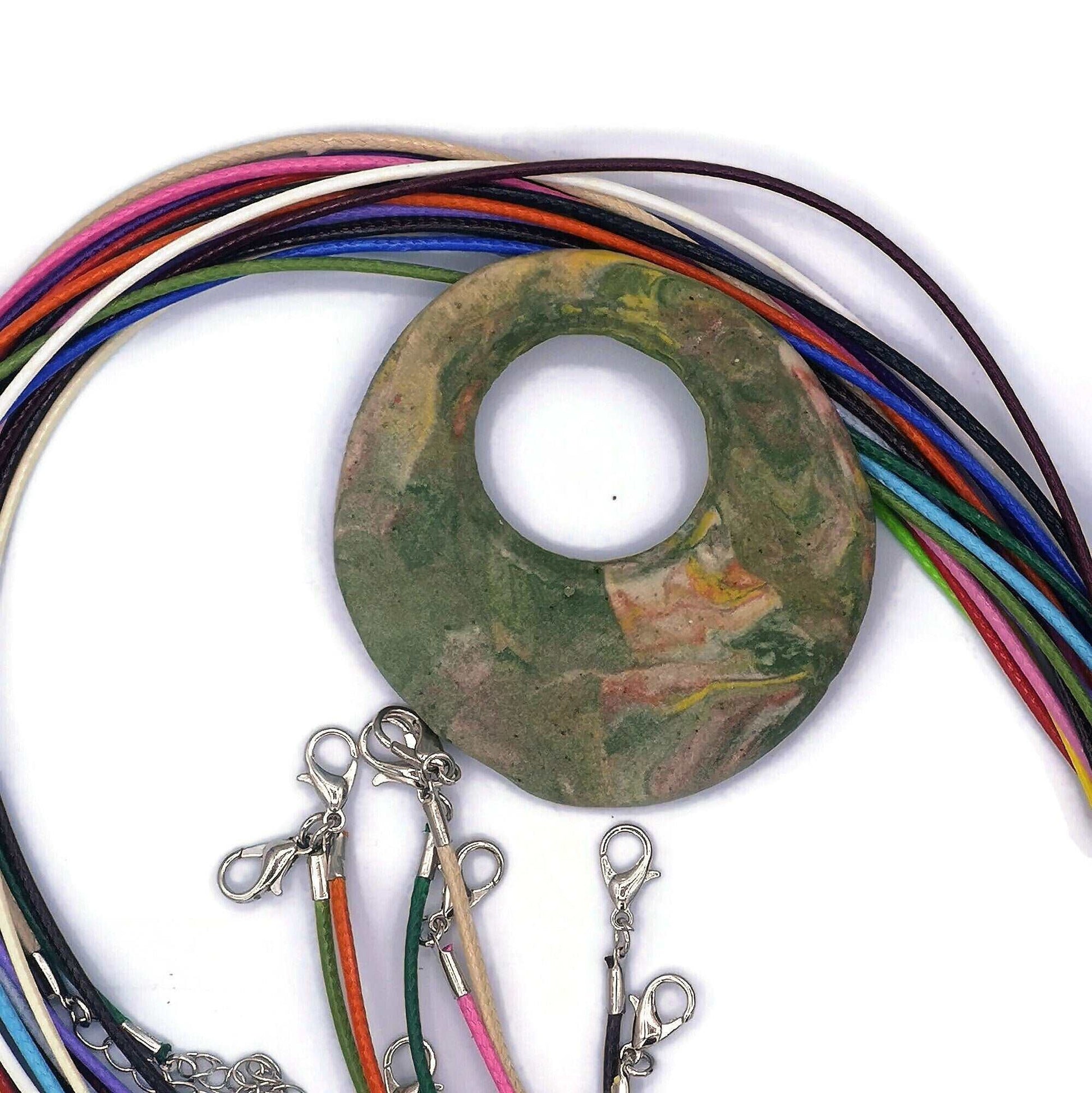 1Pc 60mm Matte Green Handmade Ceramic Extra Large Necklace Pendant For Jewelry Making, Round Jumbo Statemant Jewelry Parts, Cute Clay Charm