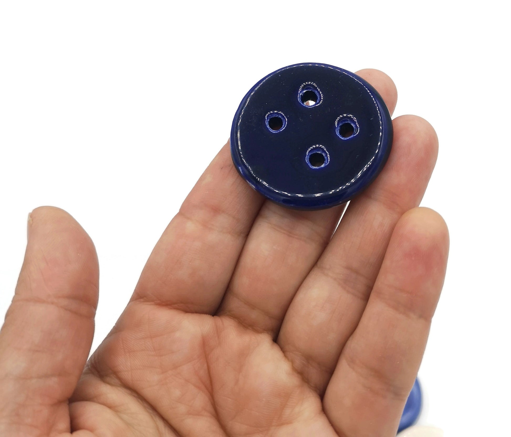 5Pc 40mm Round Sewing Buttons, Handmade Ceramic Unique Coat Buttons Set, Blue Sewing Button For Jewelry Making, Sewing Supplies And Notions - Ceramica Ana Rafael