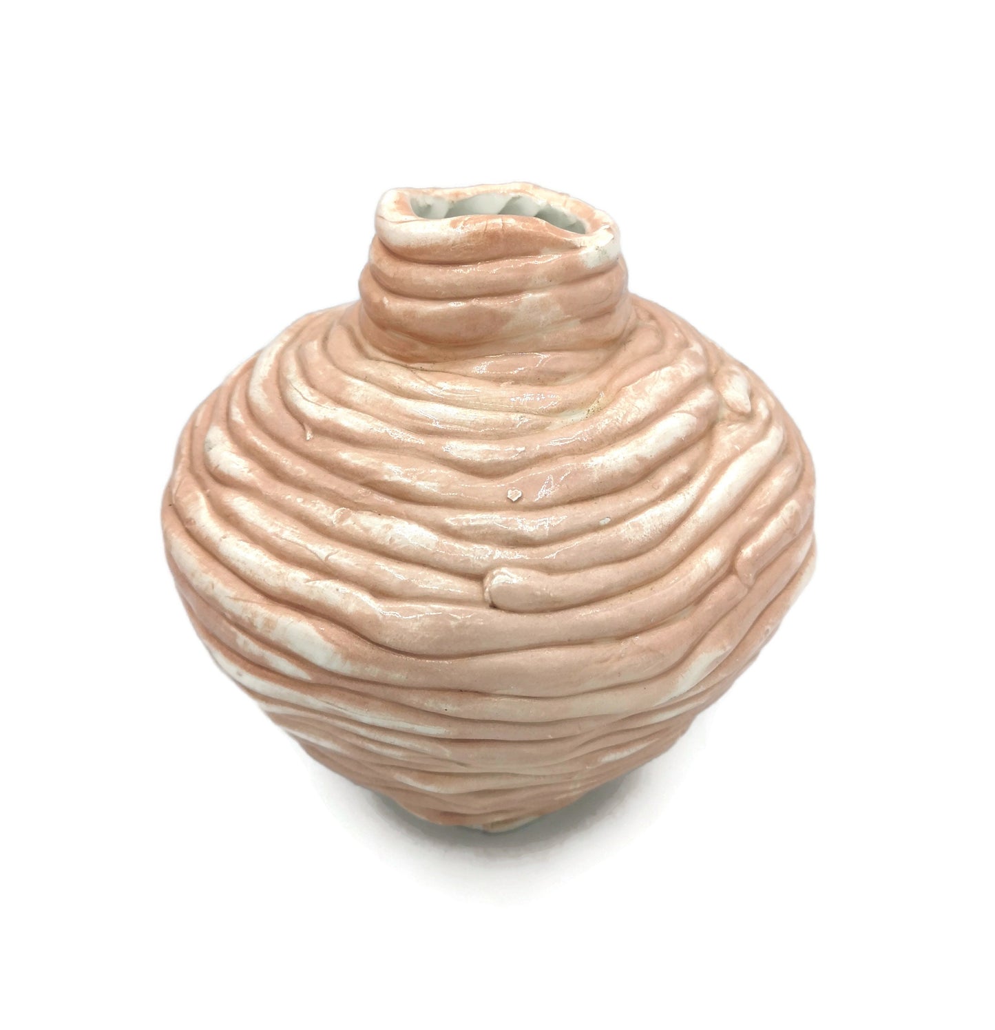 Handmade Ceramic Sculptural Pink Vase For Home Decor, Unique Textured Organic Shape Mid Century Modern Pottery 9th-anniversary gift for wife - Ceramica Ana Rafael