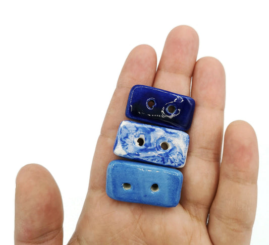 3Pc 25mm Large Rectangle Blue Sewing Buttons For Crafts, Handmade Ceramic Best Sellers Sewing Supplies And Notions, Custom Clay Buttons Cute - Ceramica Ana Rafael