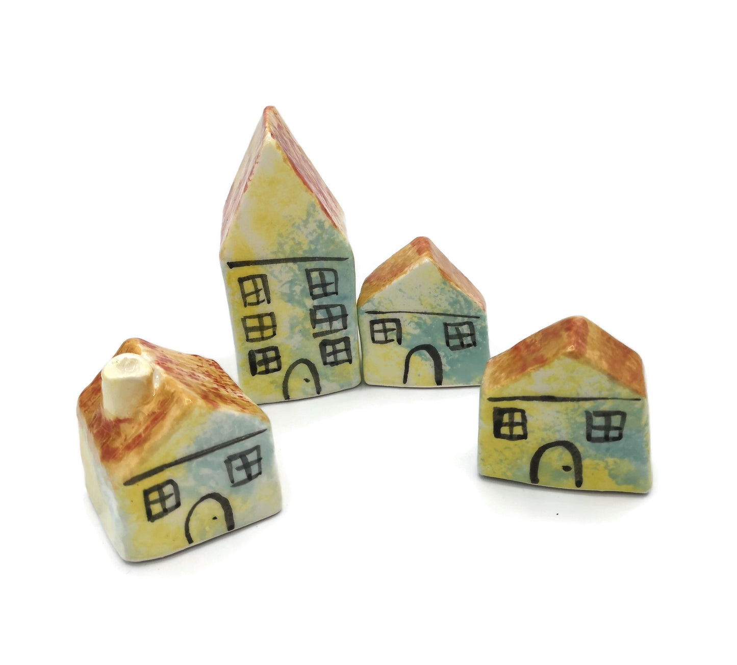 MINIATURE HOUSE, CLAY Sculpture, Set of 4 Ceramic Tiny House, Fathers Day Gift, Housewarming Gift First Home - Ceramica Ana Rafael
