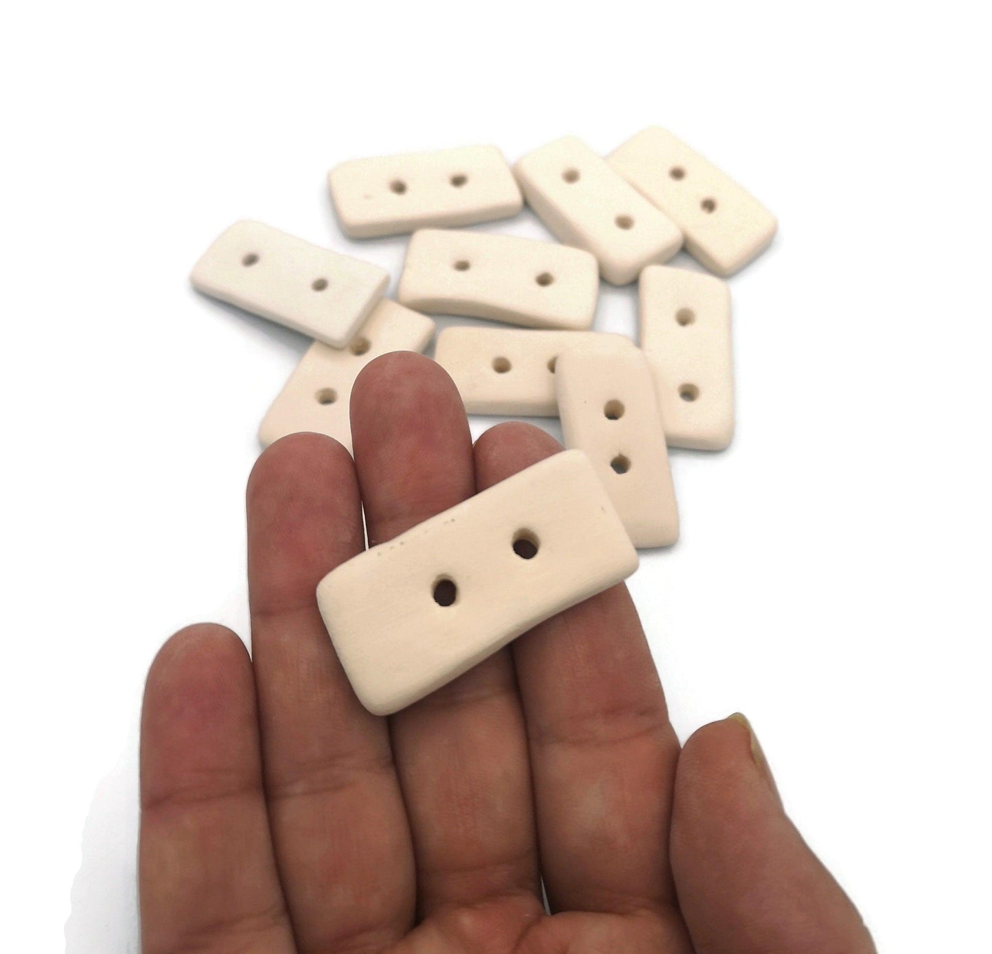 10Pcs Handmade Ceramic Bisque Buttons Ready To Paint, Artisan Blank Rectangle Shaped Sewing Buttons, Diy Craft Kit Gifts For Adults - Ceramica Ana Rafael