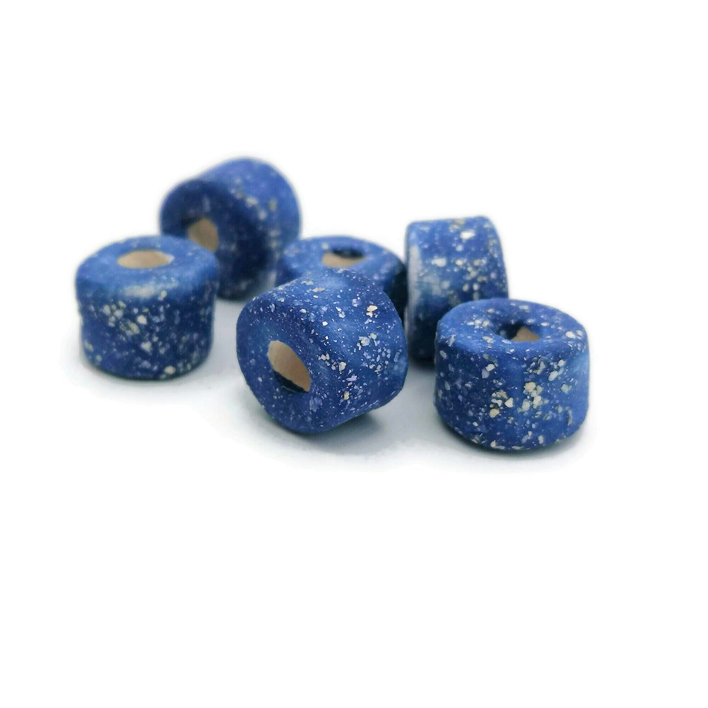 Handmade Ceramic Beads Jewelry Making, 4 Pcs Clay Beads Large Hole, Unique Donut Bead Unusual, Porcelain Dreadlock Beads - Ceramica Ana Rafael