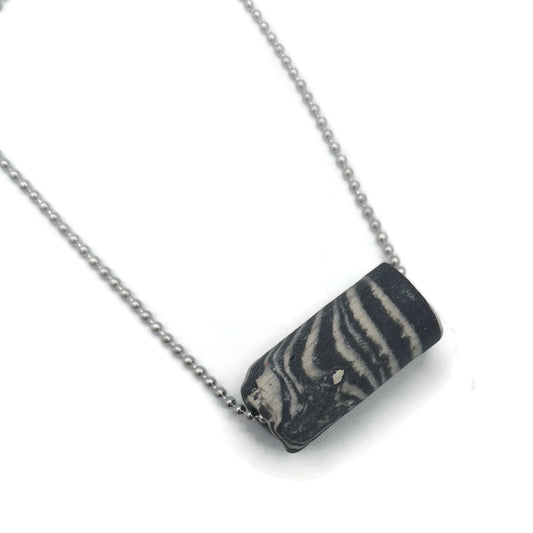 Everyday Aesthetic Necklace For Men, Simple Necklace, Matte Black And White Single Bead Handmade Ceramic Jewelry For Him - Ceramica Ana Rafael