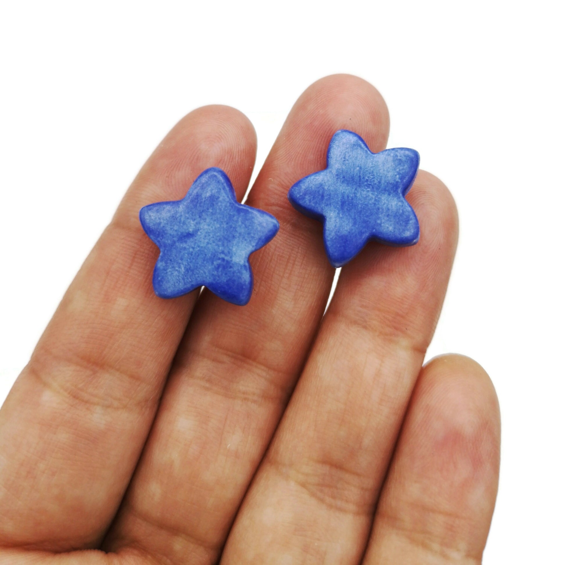 Blue Star Stud Earrings For Women, Handmade Ceramic Jewelry, Novelty Best Gifts for Her, mom birthday gift - Ceramica Ana Rafael