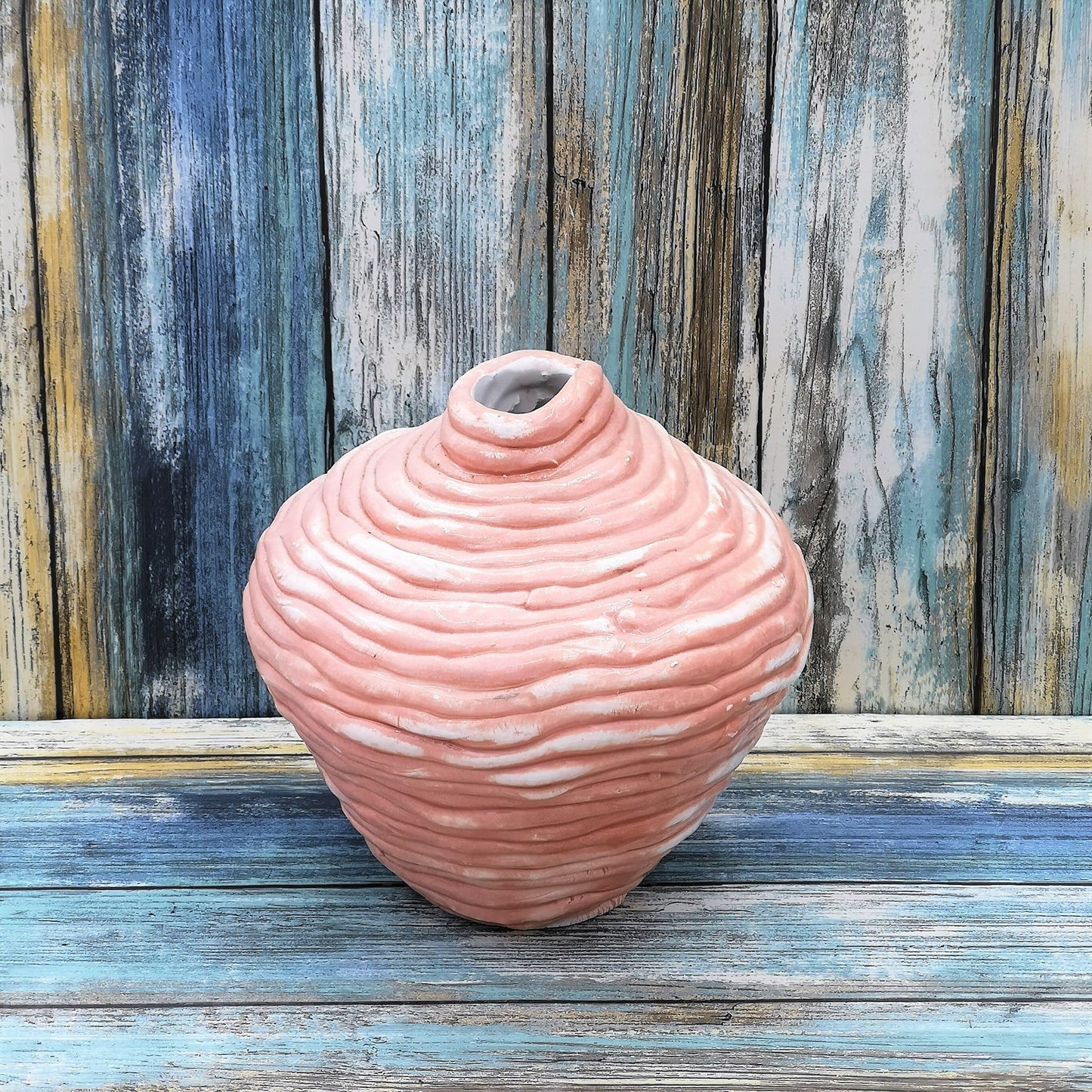 Handmade Ceramic Sculptural Pink Vase For Home Decor, Unique Textured Organic Shape Mid Century Modern Pottery 9th-anniversary gift for wife - Ceramica Ana Rafael