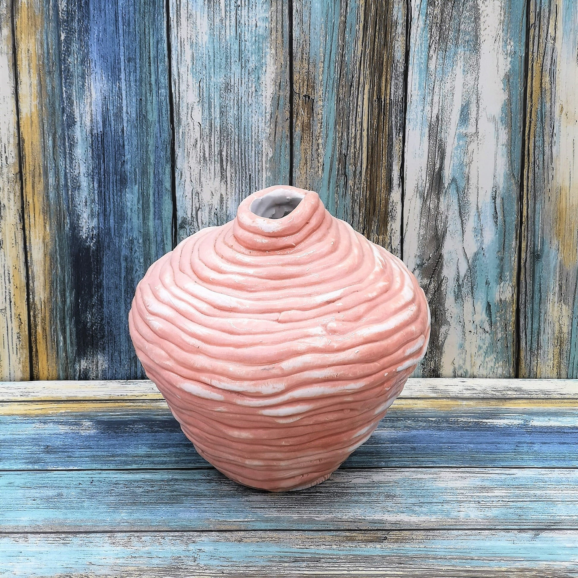 Handmade Ceramic Sculptural Pink Vase For Home Decor, Unique Textured Organic Shape Mid Century Modern Pottery 9th-anniversary gift for wife - Ceramica Ana Rafael