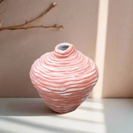 Handmade Pink Ceramic Sculptural Vase for Home Decor – Unique Organic Design