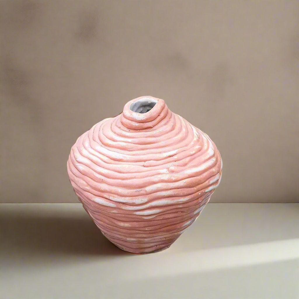 Handmade Pink Ceramic Sculptural Vase for Home Decor – Unique Organic Design