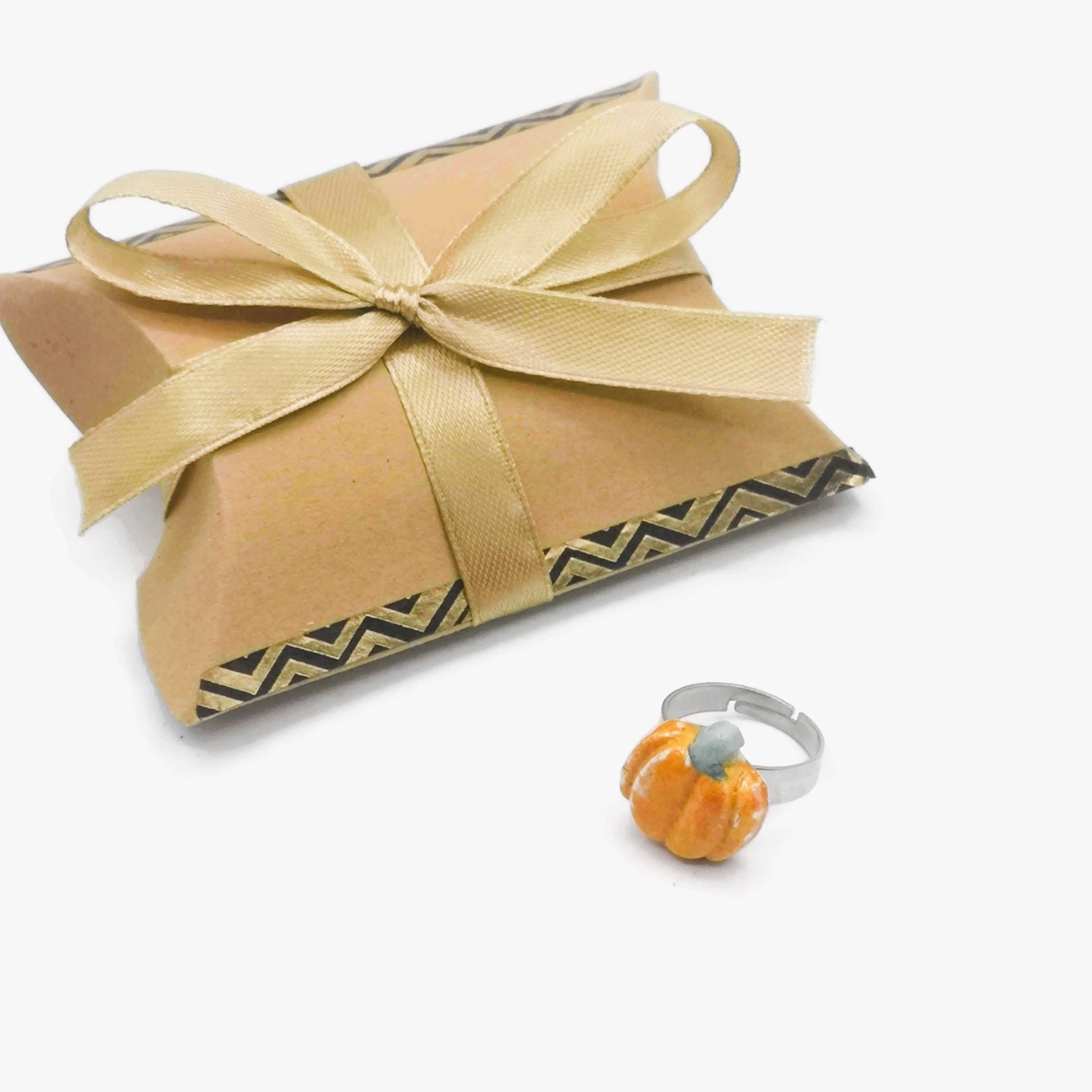 Handmade Ceramic Orange Pumpkin Statement Ring For Women, Stainless Steel Adjustable Ring For Halloween, Porcelain Fall Gifts For Her - Ceramica Ana Rafael