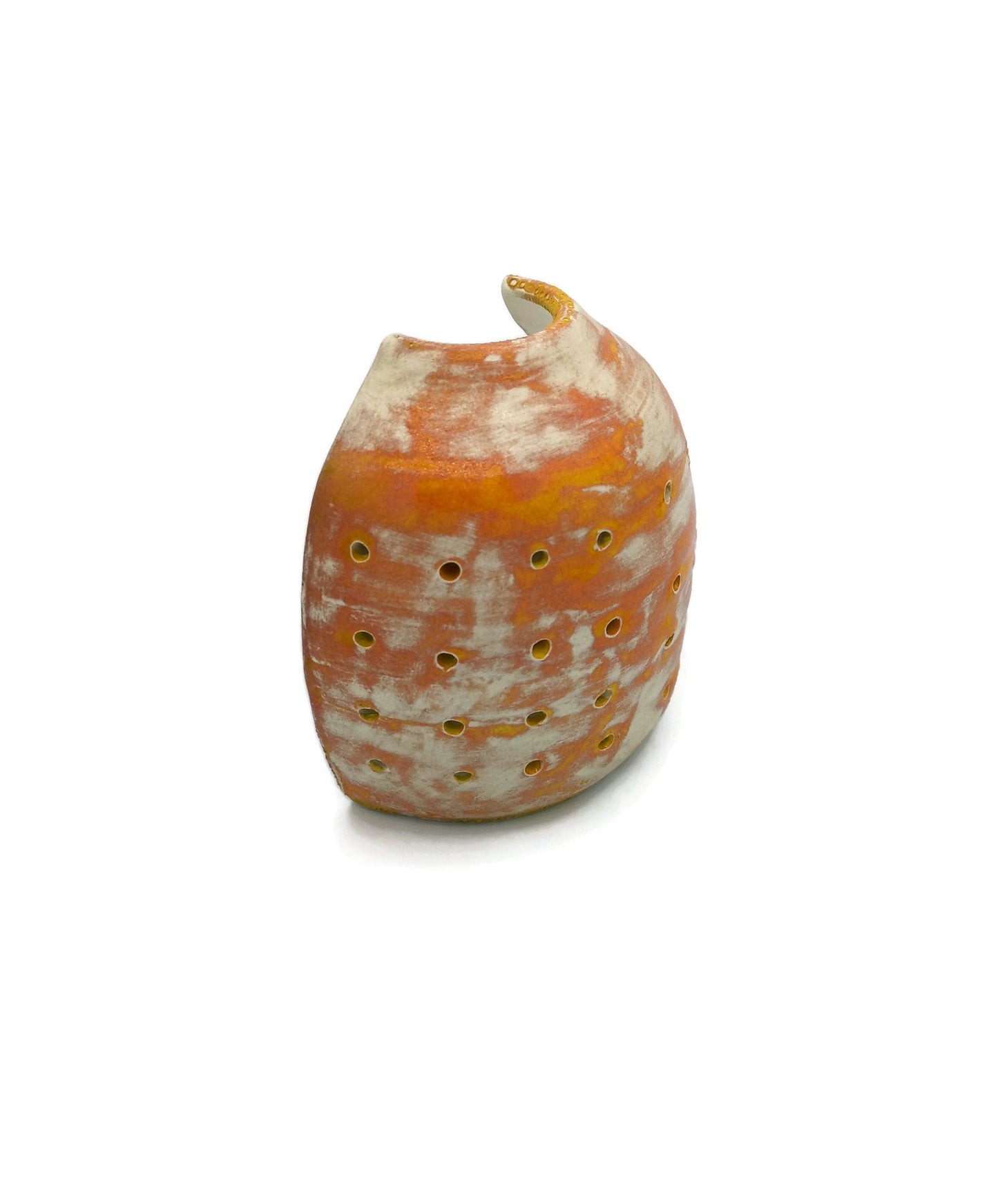 CANDLE LANTERN, CERAMIC Candle Holder, Orange Votive Candle Holder, Just Because Gift - Ceramica Ana Rafael