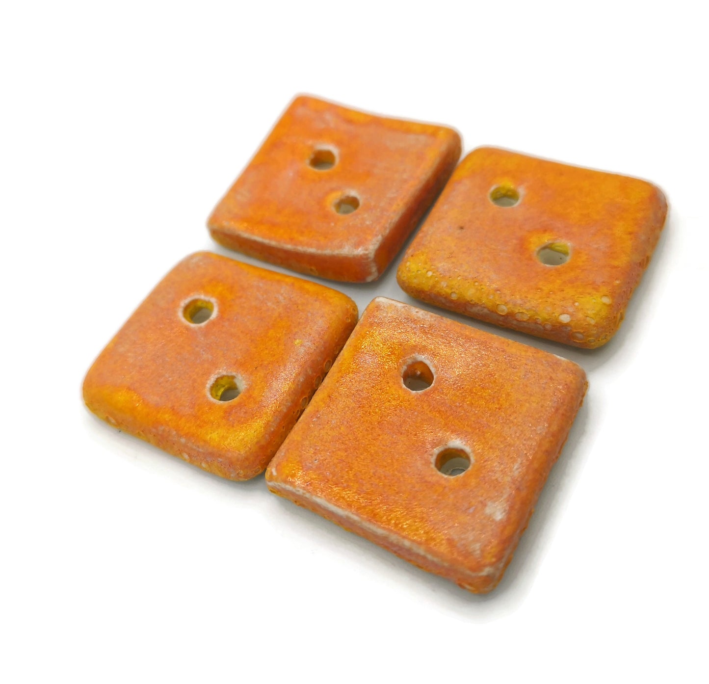 4Pc 30mm Extra Large Buttons, Orange Buttons Square, Handmade Ceramic Craft Sewing Buttons, Fancy Clay Coat Buttons 2 Holes Flatback - Ceramica Ana Rafael