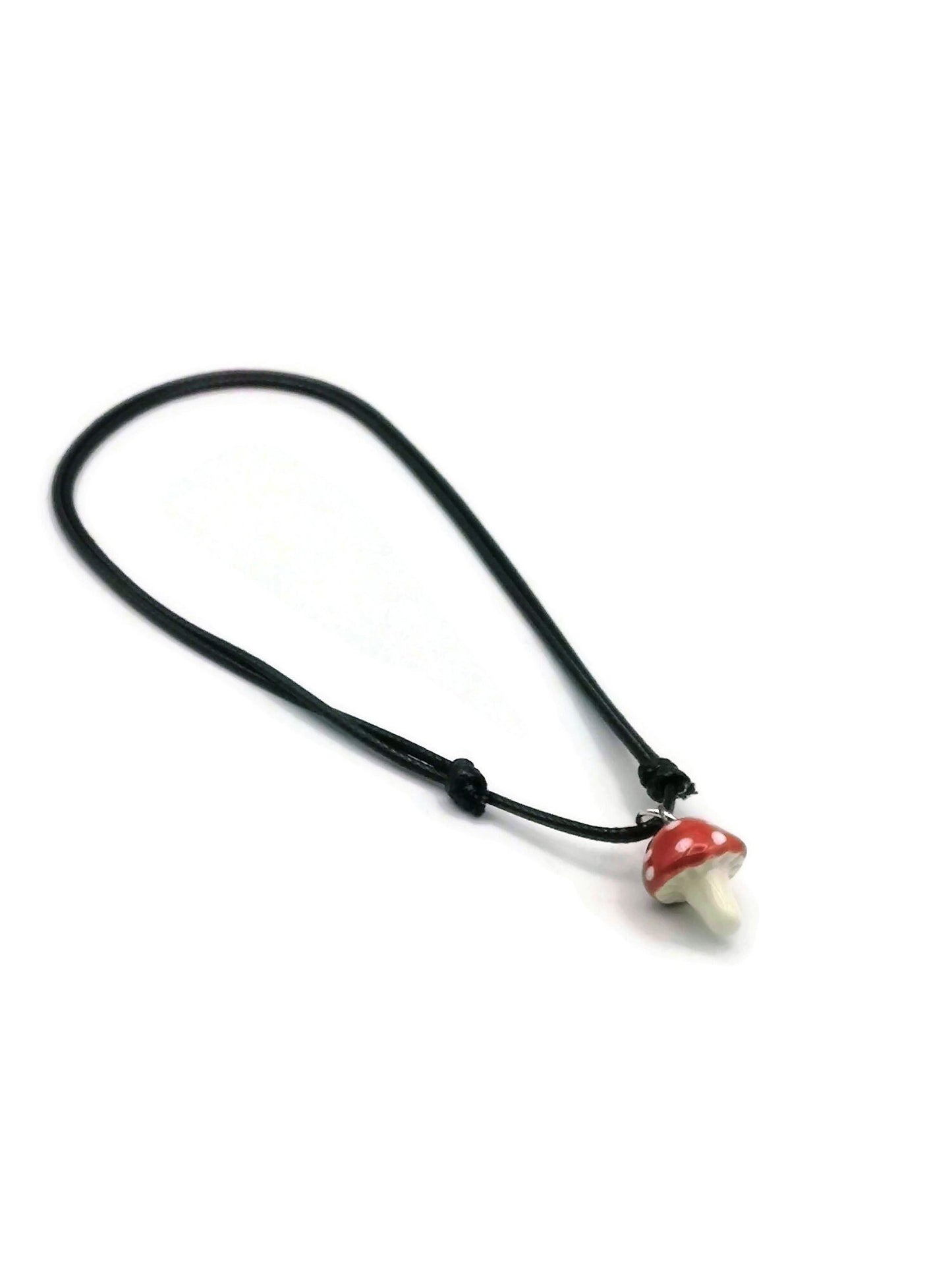Handmade Ceramic Red Mushroom Necklace Pendant For Women, Dainty Cottagecore Necklace For Her Artisan Jewelry Birthday Gift Idea W/ Gift Box - Ceramica Ana Rafael
