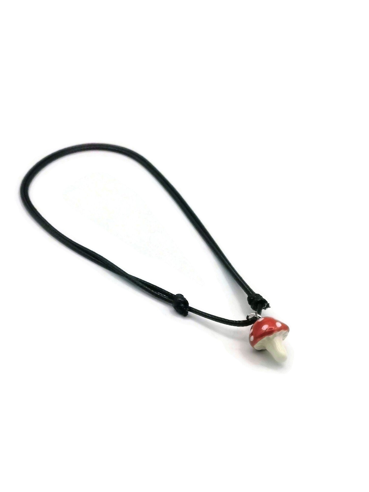 Handmade Ceramic Red Mushroom Necklace Pendant For Women, Dainty Cottagecore Necklace For Her Artisan Jewelry Birthday Gift Idea W/ Gift Box - Ceramica Ana Rafael
