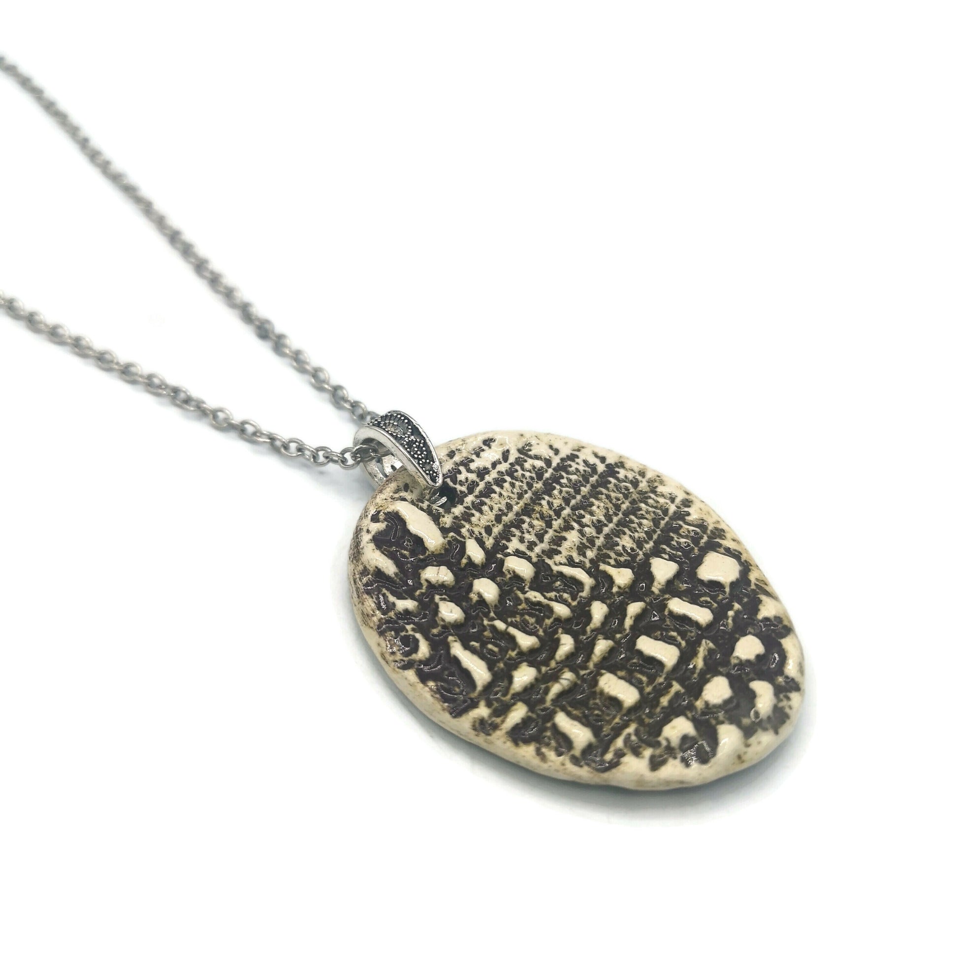 Everyday Necklace Pendant for women, mom birthday gifts from son, Lace Ceramic Jewelry, Aesthetic Necklace 9th anniversary gift for wifeen - Ceramica Ana Rafael