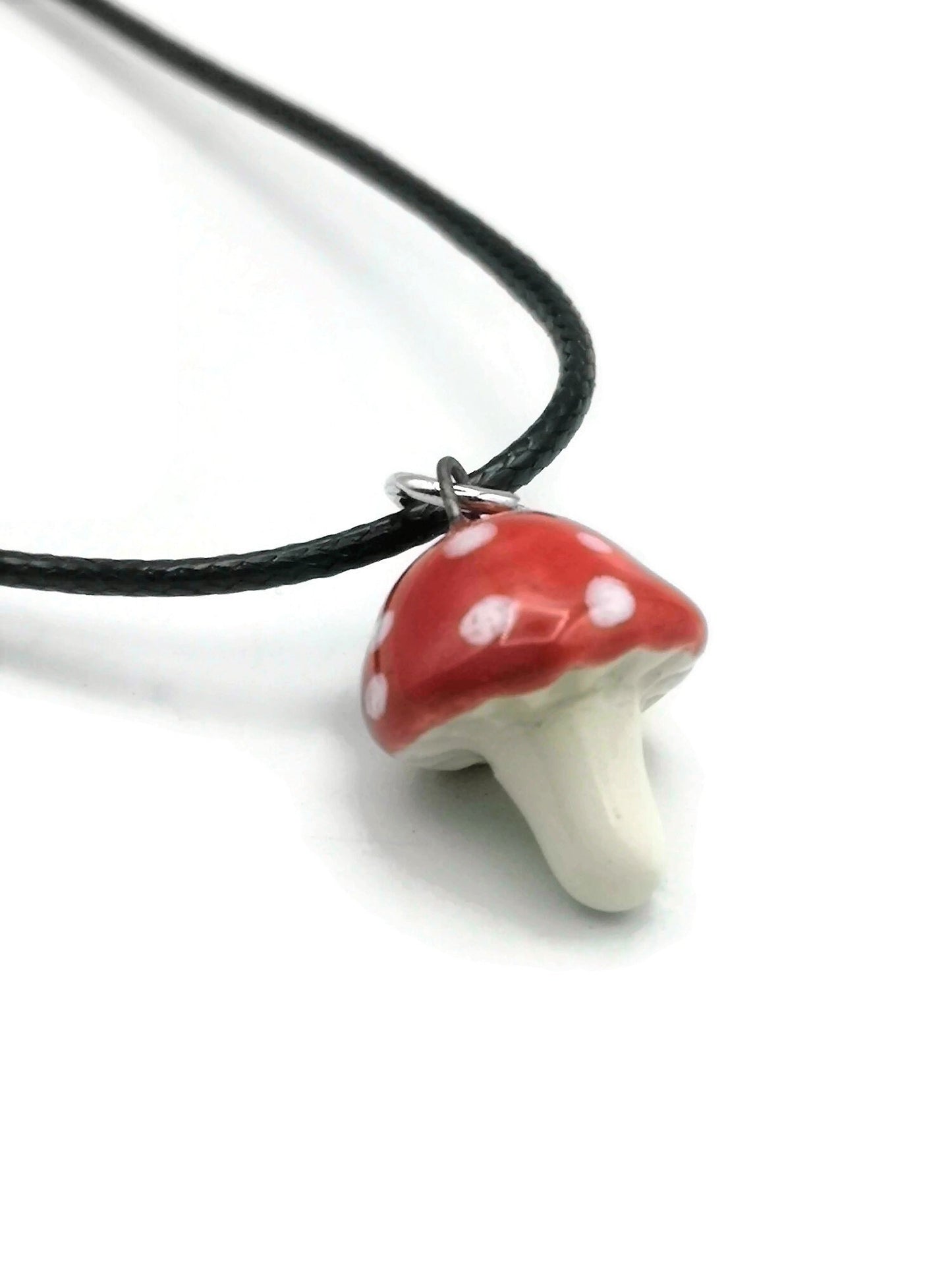 Handmade Ceramic Red Mushroom Necklace Pendant For Women, Dainty Cottagecore Necklace For Her Artisan Jewelry Birthday Gift Idea W/ Gift Box - Ceramica Ana Rafael