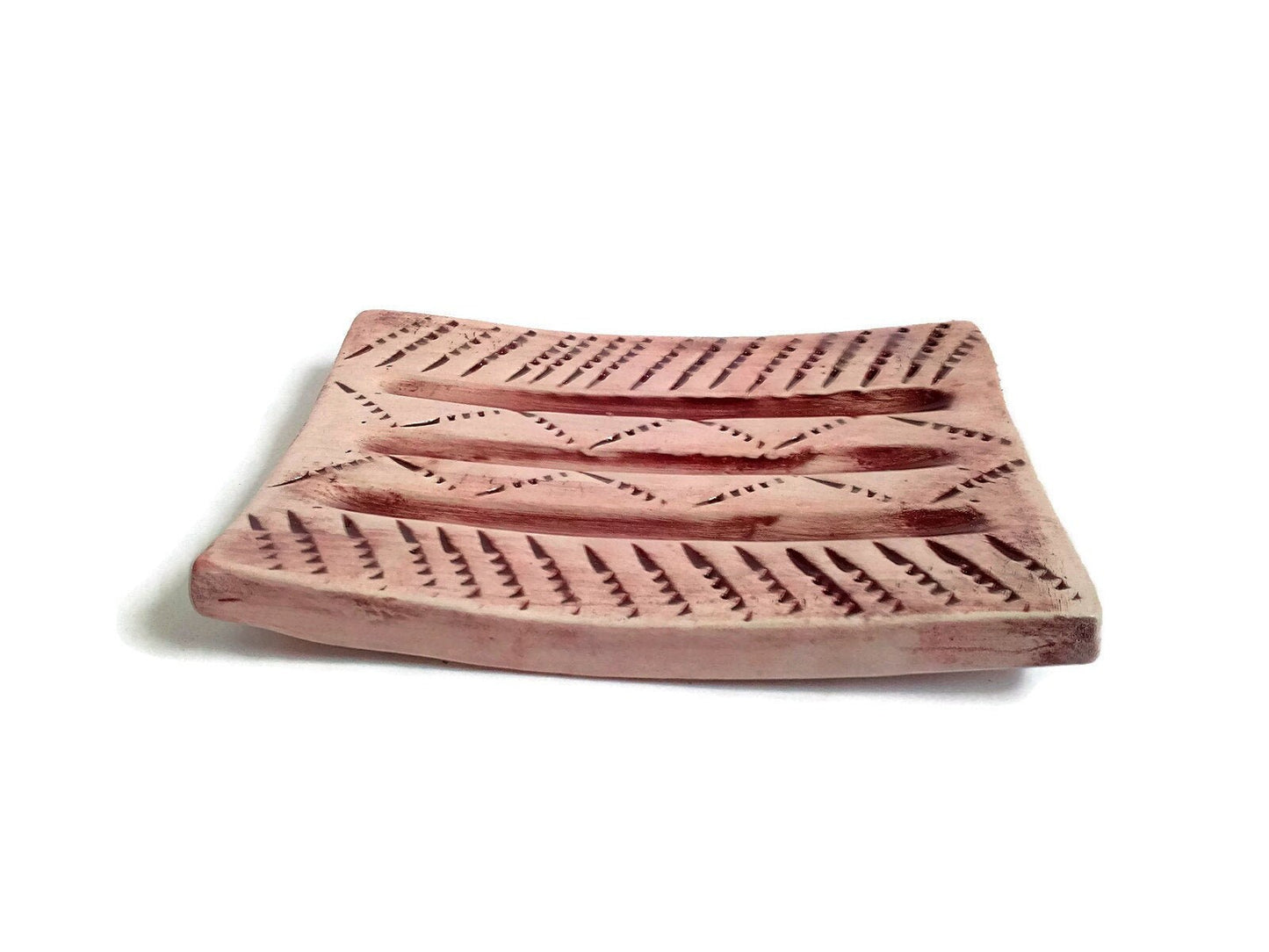 Green Handmade Ceramic Soap Dish Textured, Rectangle Clay Soap Bar Holder With Drain For Bathroom, Zero Waste Pottery Sponge Holder - Ceramica Ana Rafael