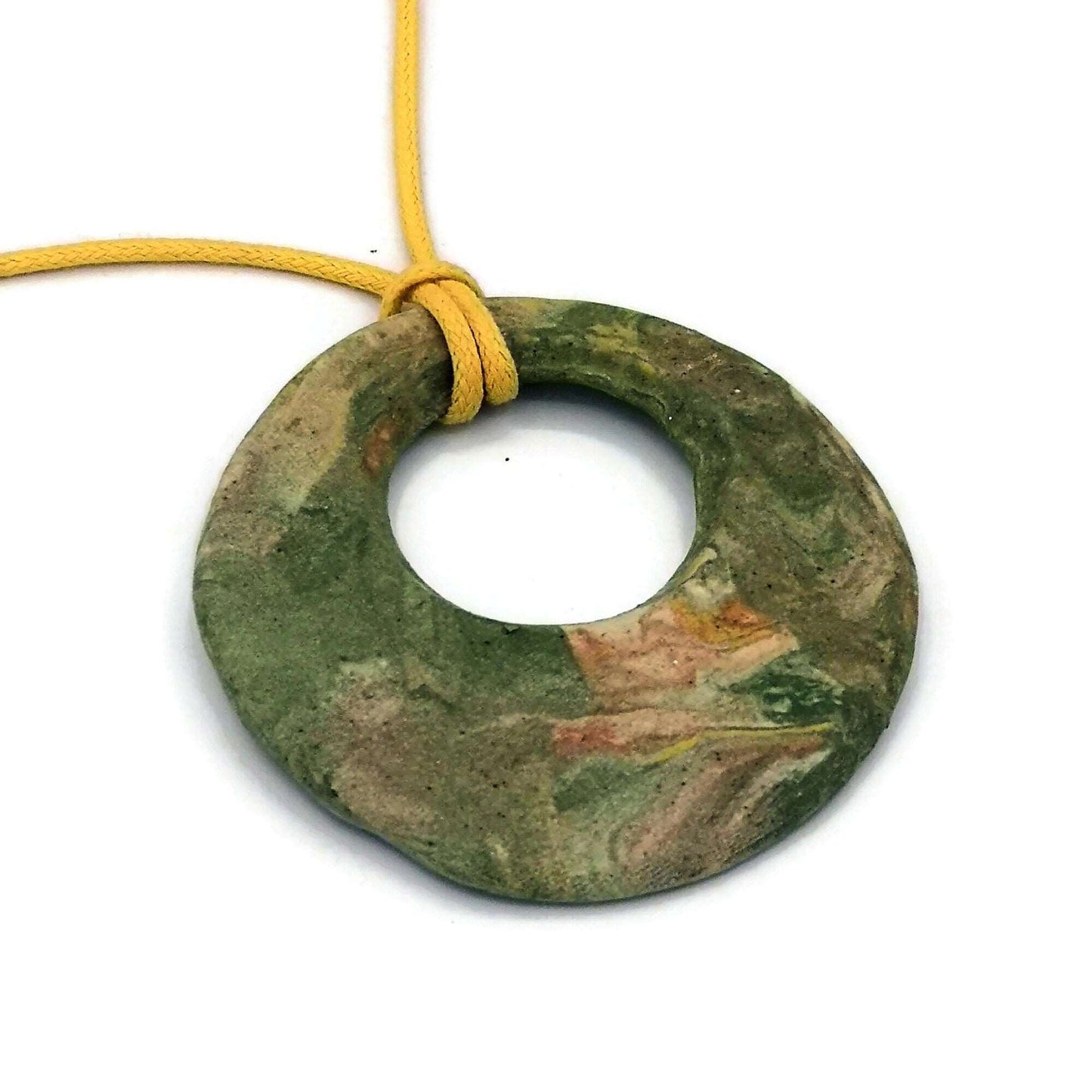 1Pc 60mm Matte Green Handmade Ceramic Extra Large Necklace Pendant For Jewelry Making, Round Jumbo Statemant Jewelry Parts, Cute Clay Charm
