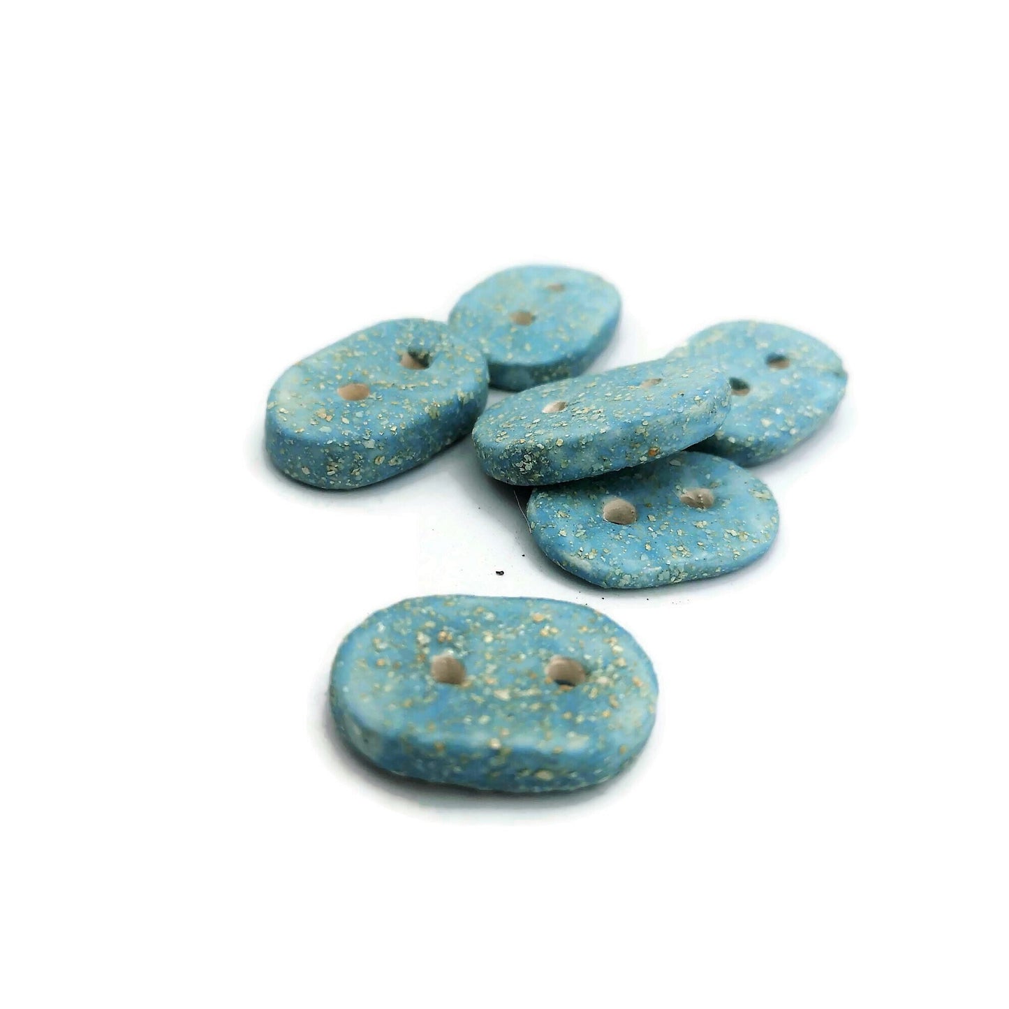 6Pc Handmade Ceramic Oval Sewing Button For Clothing, 3 cm 2 Hole Sparkly Turquoise Blue Decorative Knitting Button, Lightweight and Smooth - Ceramica Ana Rafael
