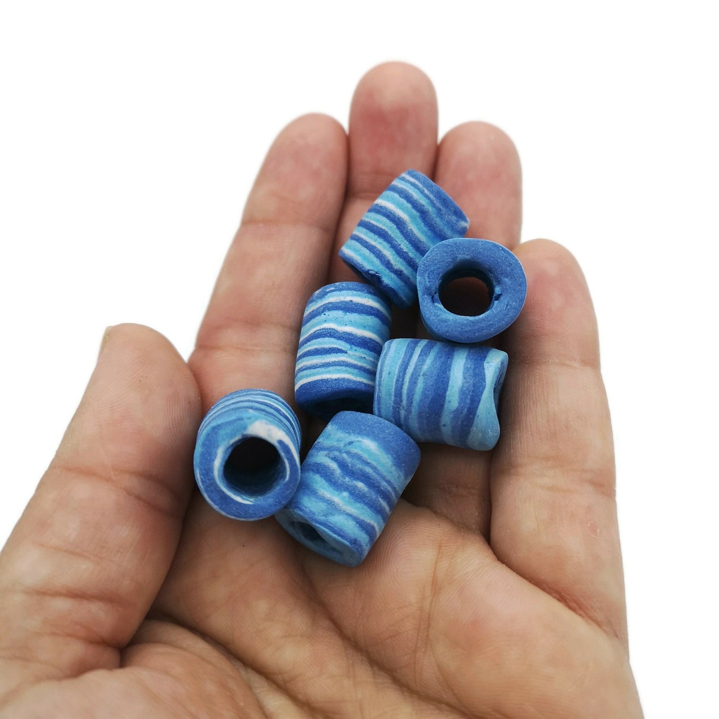 LARGE TUBE BEADS, 7 mm Big Hole Macrame Beads Set of 6, Matt Craft Beads For Decorating, Unique Ceramic Barrel Beads For Jewelry Making - Ceramica Ana Rafael