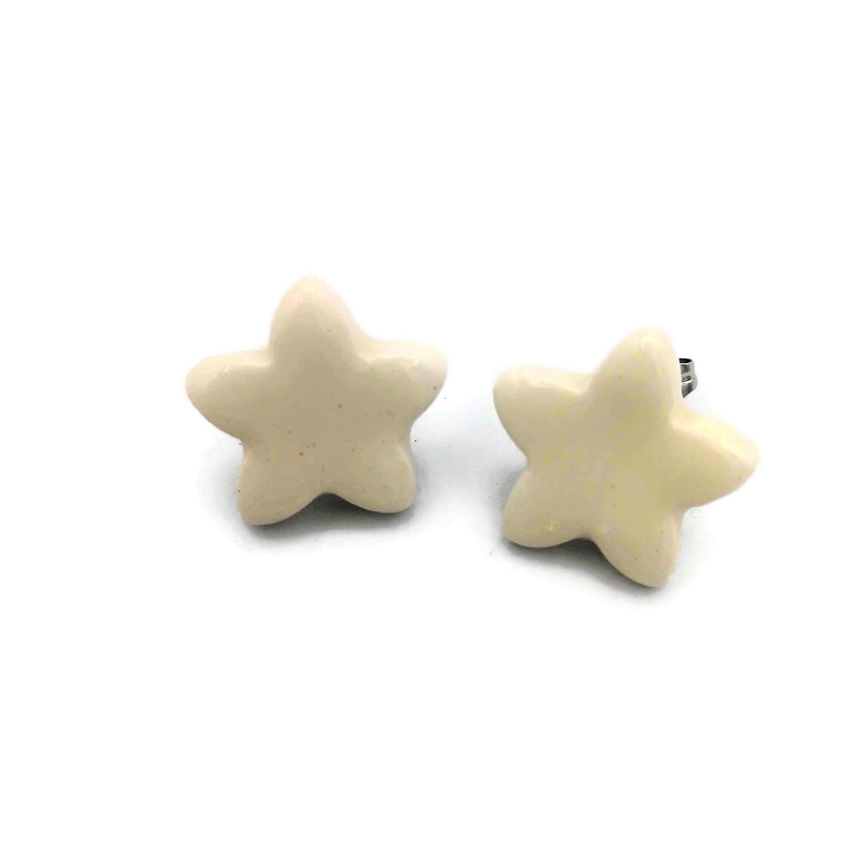 White Star Stud Earrings For Women, Artisan Celestial Ceramic Earrings, Minimalist Best Gifts For Her, Stocking Stuffers For Teen Girl - Ceramica Ana Rafael