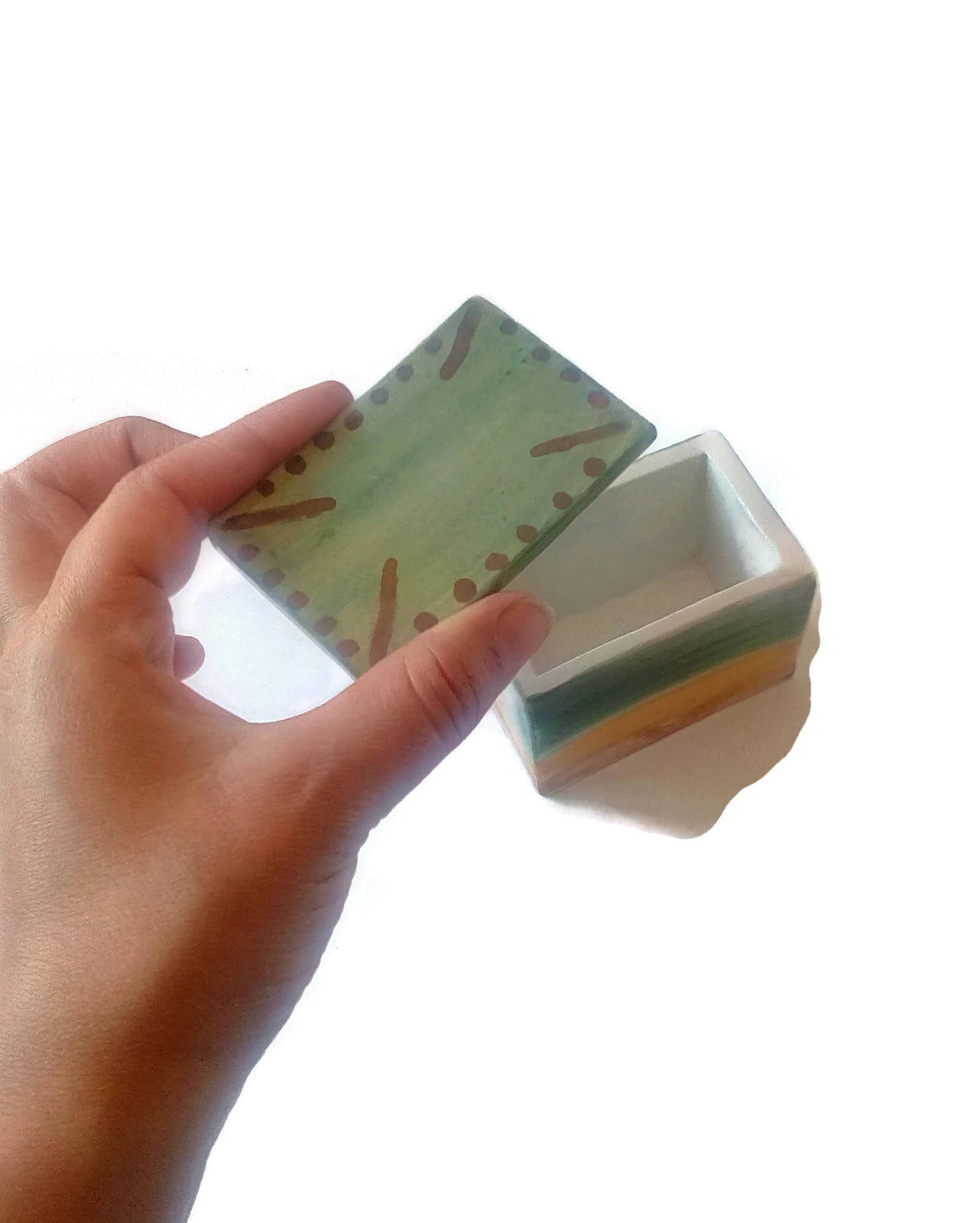 CERAMIC JEWELRY BOX, Small Trinket Box With Lid, Hand Painted Decorative Box, 9th anniversary Gift For Her - Ceramica Ana Rafael