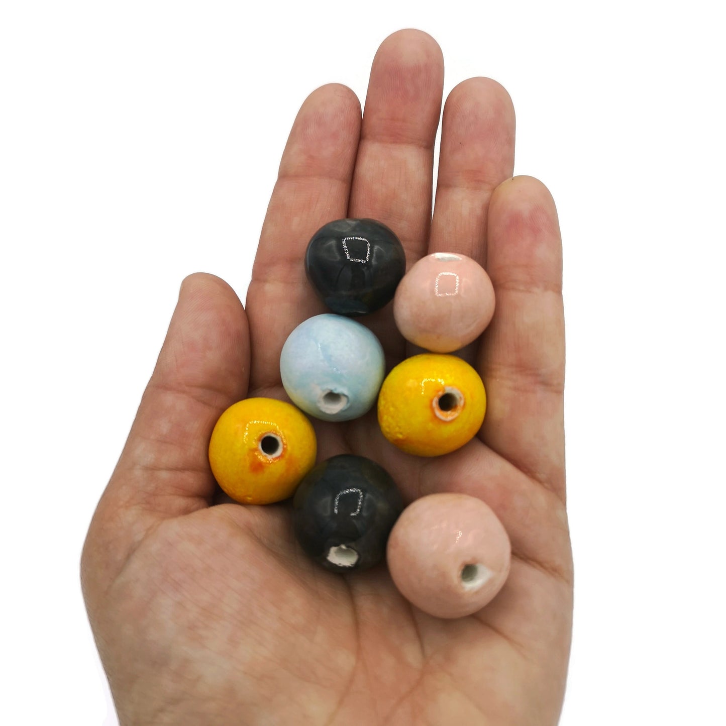 7Pc Round Mixed Handmade Ceramic Beads, Unique Beads, Bubblegum Beads, Decorative Clay Beads for Jewelry Making And Crafts, Colorful Beads - Ceramica Ana Rafael