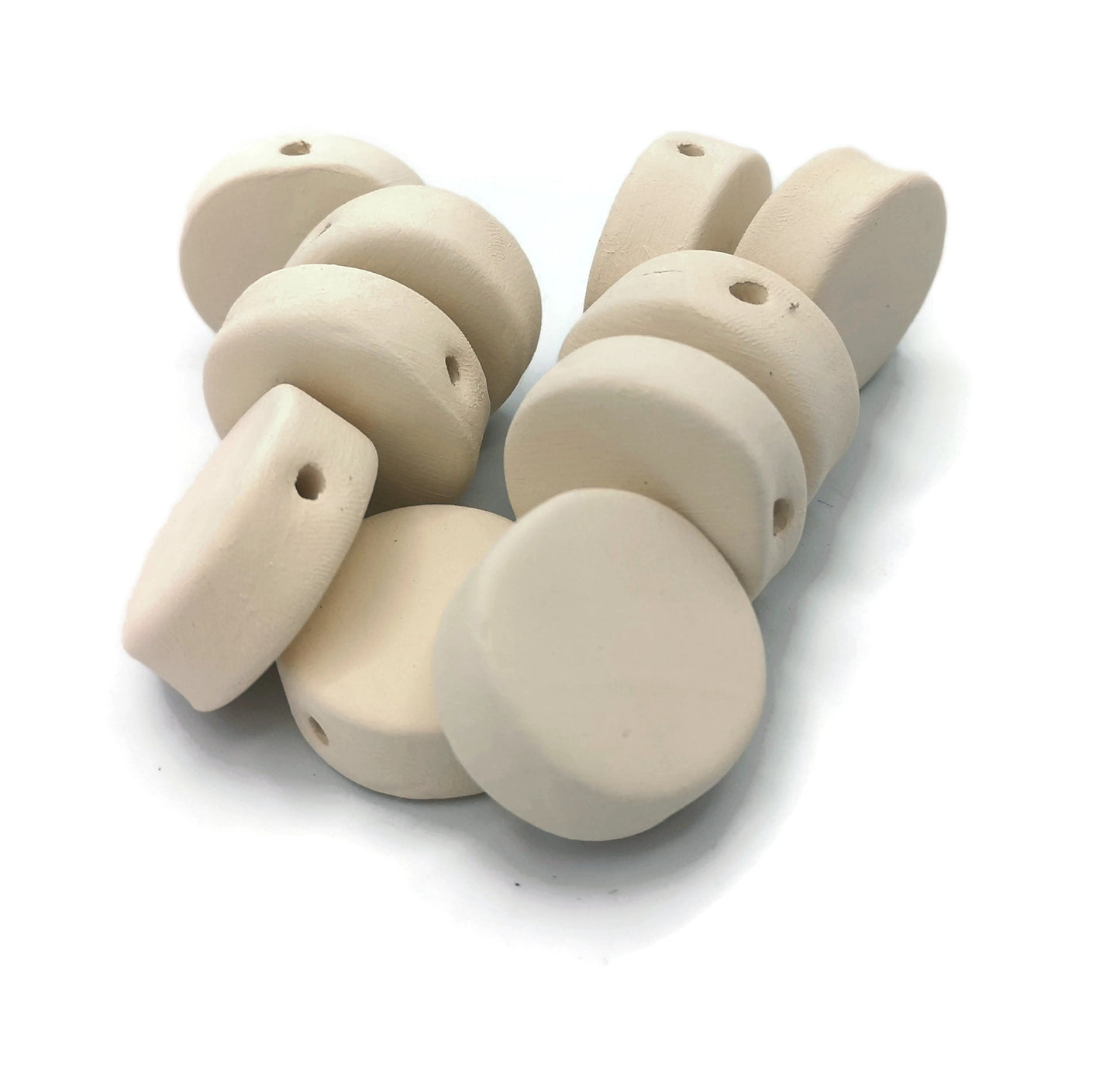 Handmade Ceramic Bisque Coin Bead Set, DIY Ready to Paint Large Blank Disc Tile for Jewelry or Crafting - Ceramica Ana Rafael