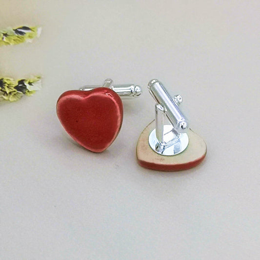 Red Heart CuffLinks For Men, Best Valentines Day Gifts For Him, 9th Wedding Anniversary Gift For Husband, Cute Boyfriend Birthday Gift - Ceramica Ana Rafael