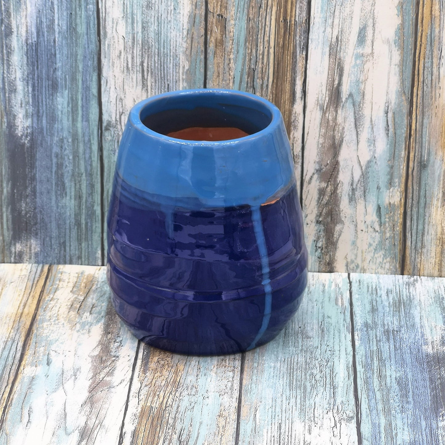 Blue Handmade Ceramic Vase, Large Utensil Holder, Modern Kitchen Utensil Organizer, Custom Wedding Gift, Tall Ceramic Planter Cache Pot - Ceramica Ana Rafael