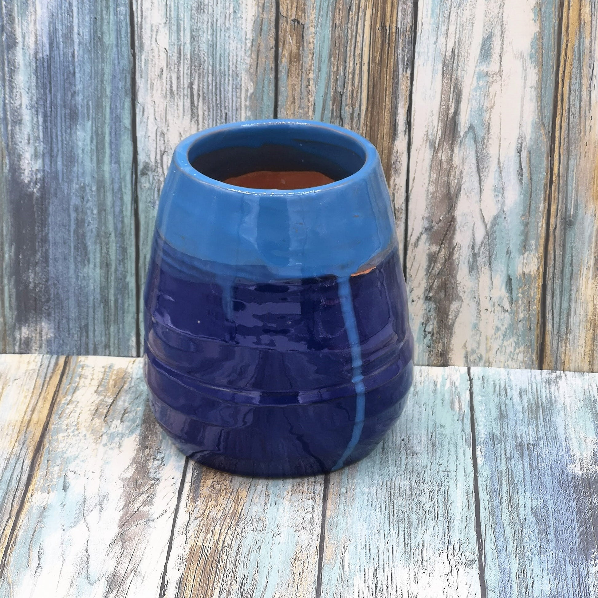 Blue Handmade Ceramic Vase, Large Utensil Holder, Modern Kitchen Utensil Organizer, Custom Wedding Gift, Tall Ceramic Planter Cache Pot - Ceramica Ana Rafael