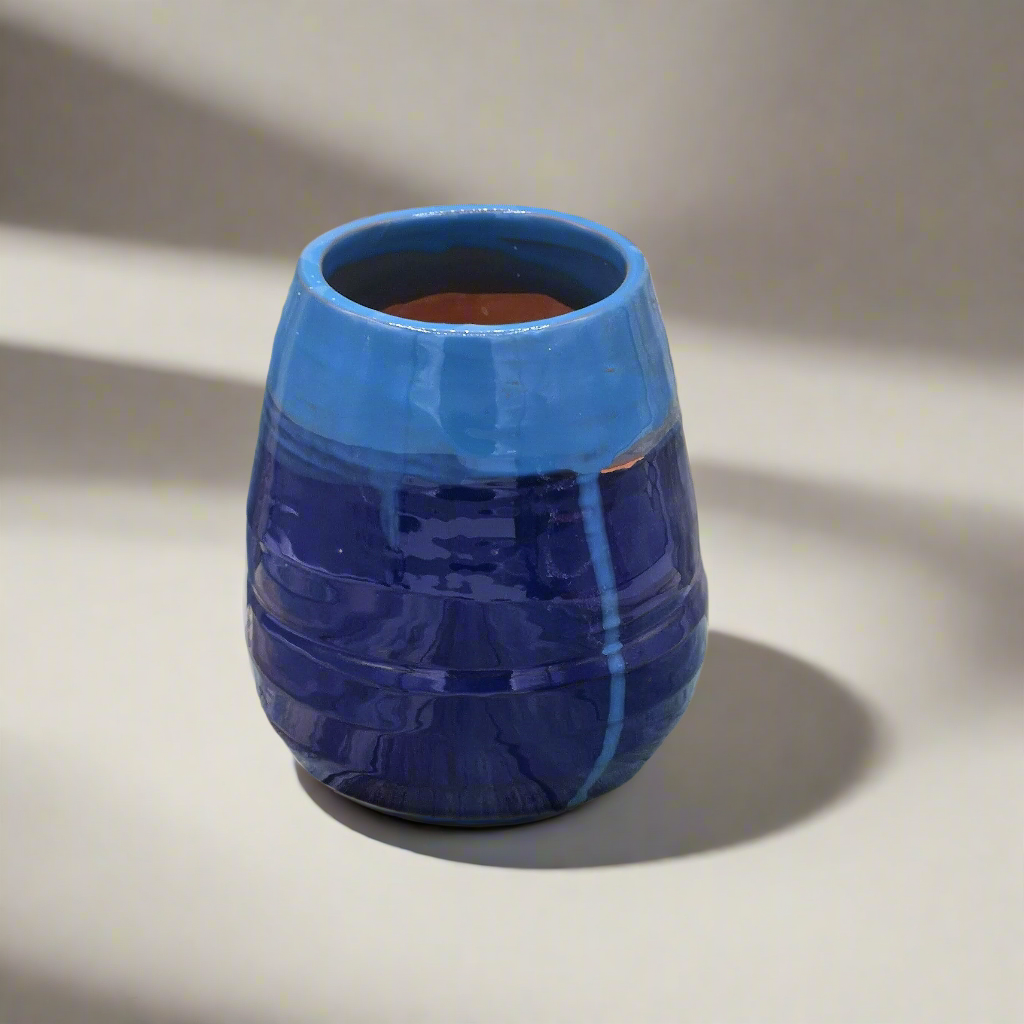 Blue Handmade Ceramic Vase – Large Utensil Holder and Modern Kitchen Organizer