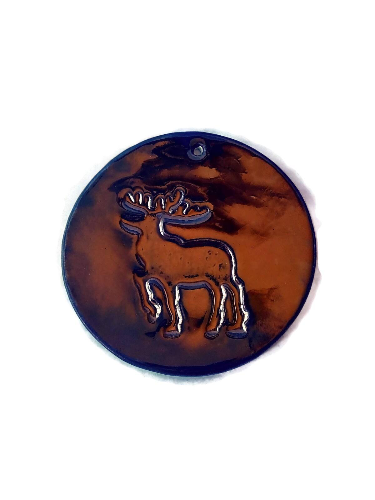 1Pc Golden Handmade Ceramic Reindeer Ornament, Christmas Tree Decoration, Antique Looking Winter Wall Hanging Decor - Ceramica Ana Rafael