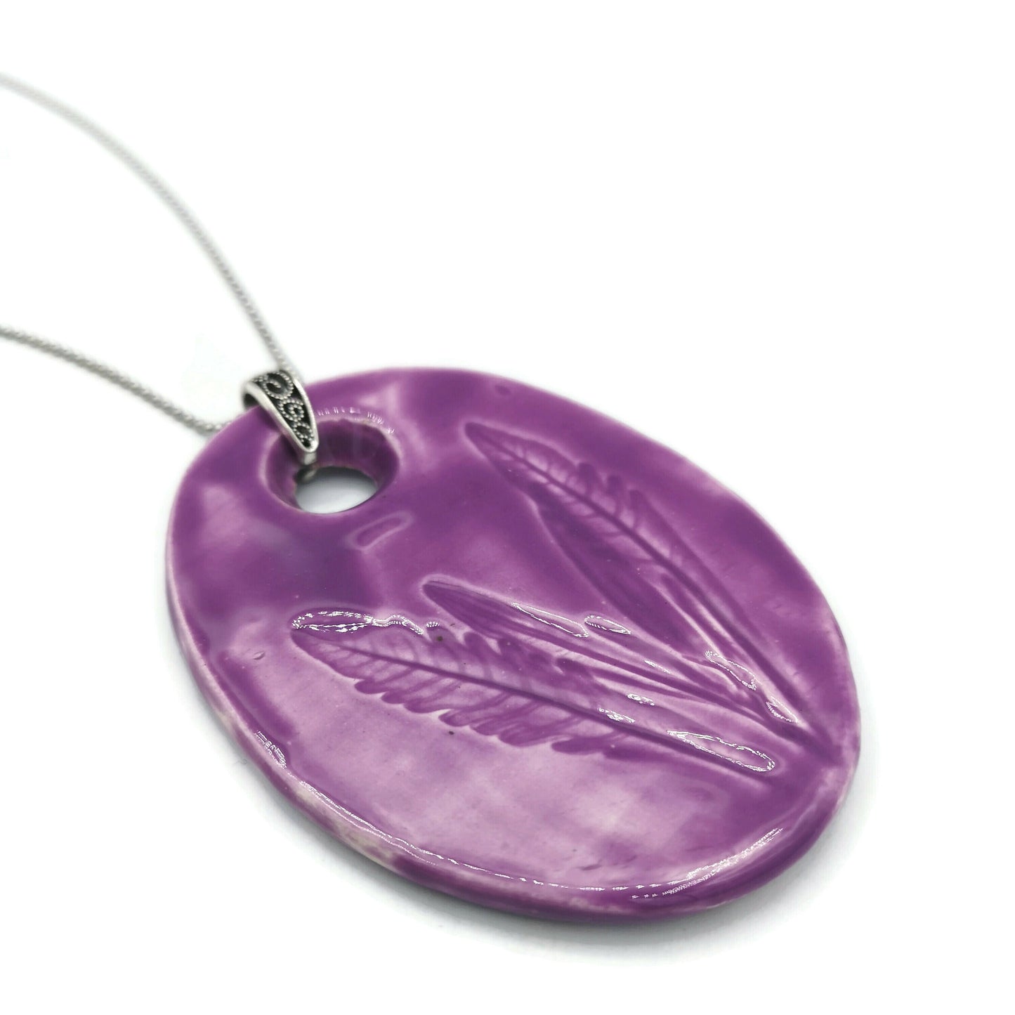 Statement Lavender Pendant Necklace For Women, Boho Leaf Necklace For Her, Bohemian Mom Birthday Gift, Custom Wedding Necklace Lilac Plant - Ceramica Ana Rafael