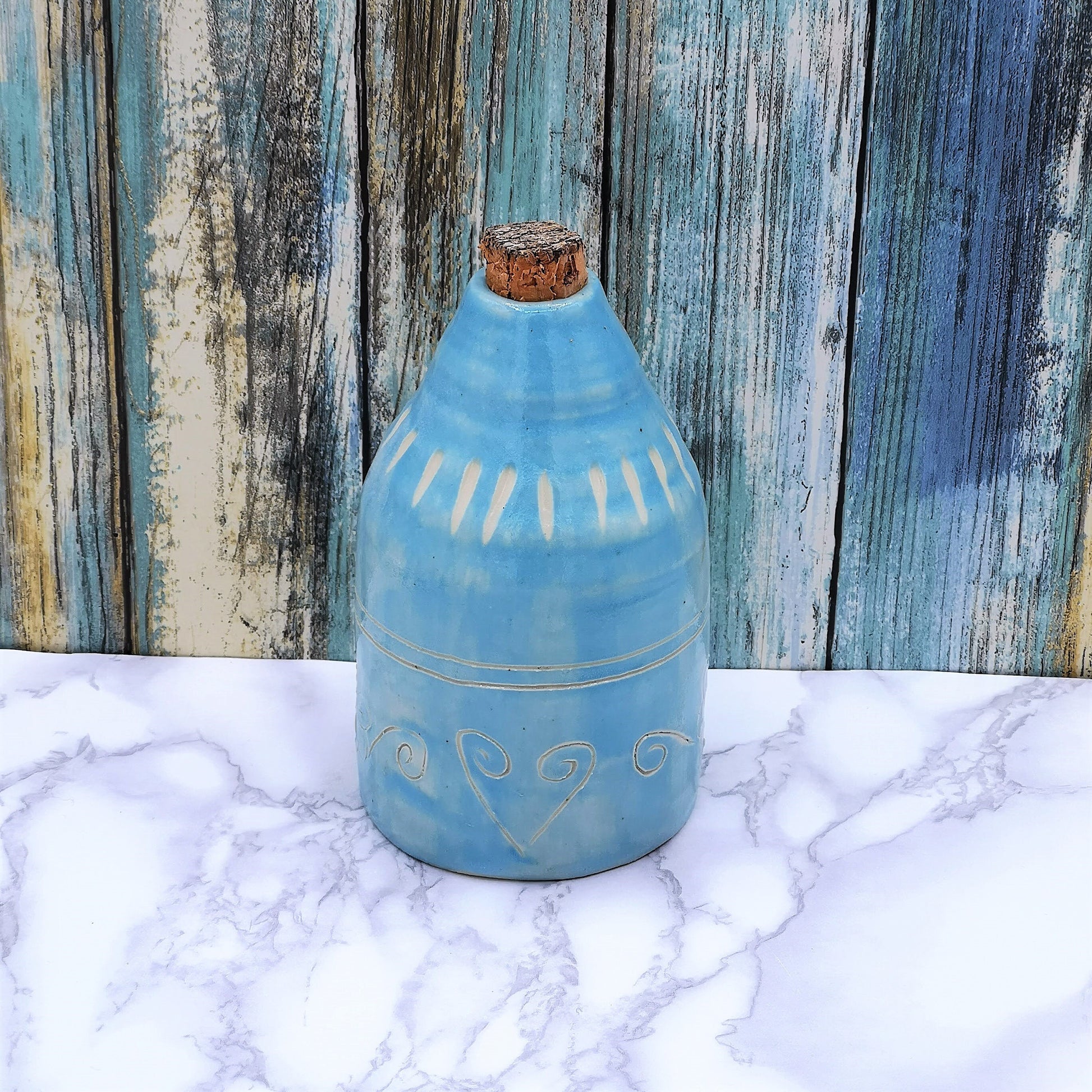 Handmade Ceramic Turquoise Blue Bottle With Natural Cork Stopper, Housewarming Gift First Home, Decorative Mothers Day Gift For Grandma - Ceramica Ana Rafael