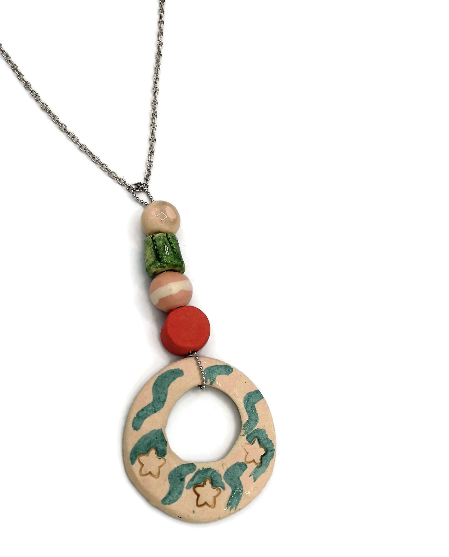Trendy Statement Pendant Necklace For Women, Aesthetic Long Boho Aesthetic Necklace Best Gift For Her, Maximalist Handmade Ceramic Jewelry - Ceramica Ana Rafael