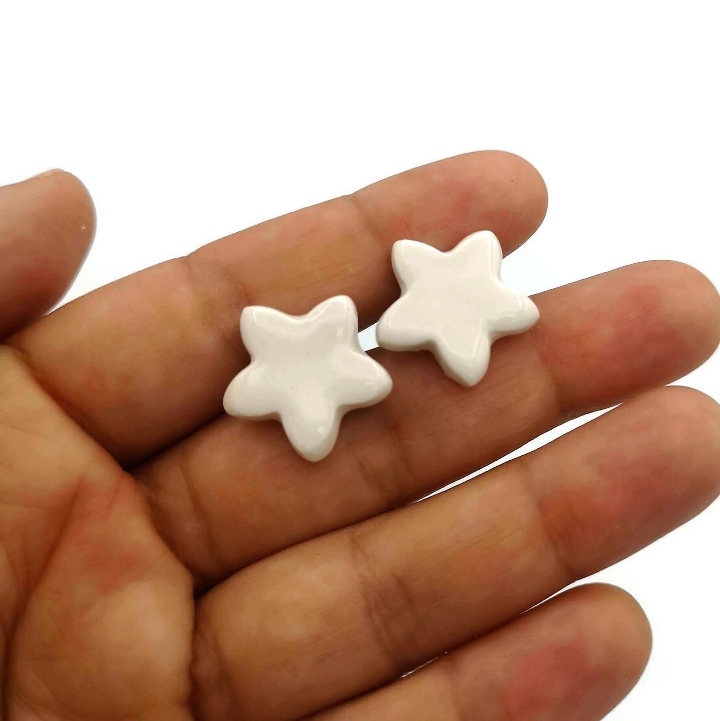White Star Stud Earrings For Women, Artisan Celestial Ceramic Earrings, Minimalist Best Gifts For Her, Stocking Stuffers For Teen Girl - Ceramica Ana Rafael