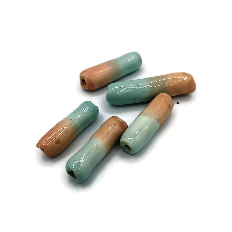 5Pc LONG TUBE BEADS For Jewelry Making, Clay Spacer Beads, Unique Ceramic Macrame Beads Handmade, Best Sellers - Ceramica Ana Rafael