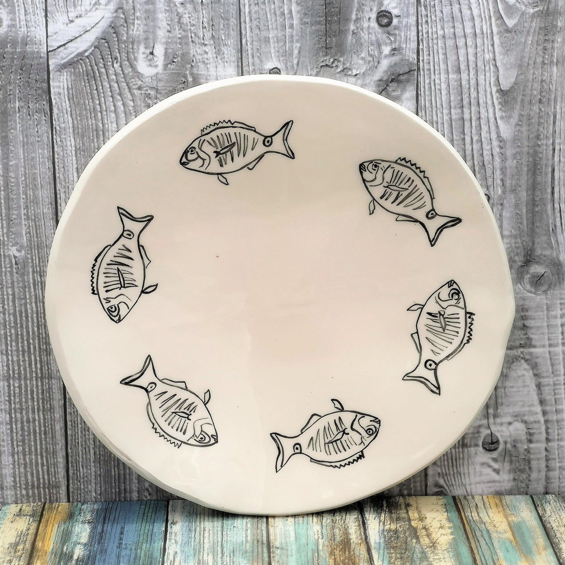 Black And White Handmade Ceramic Plate for Wall Decor, Decorative Fish Pottery, Portuguese Housewarming Gift First Home, Dining Room Decor - Ceramica Ana Rafael