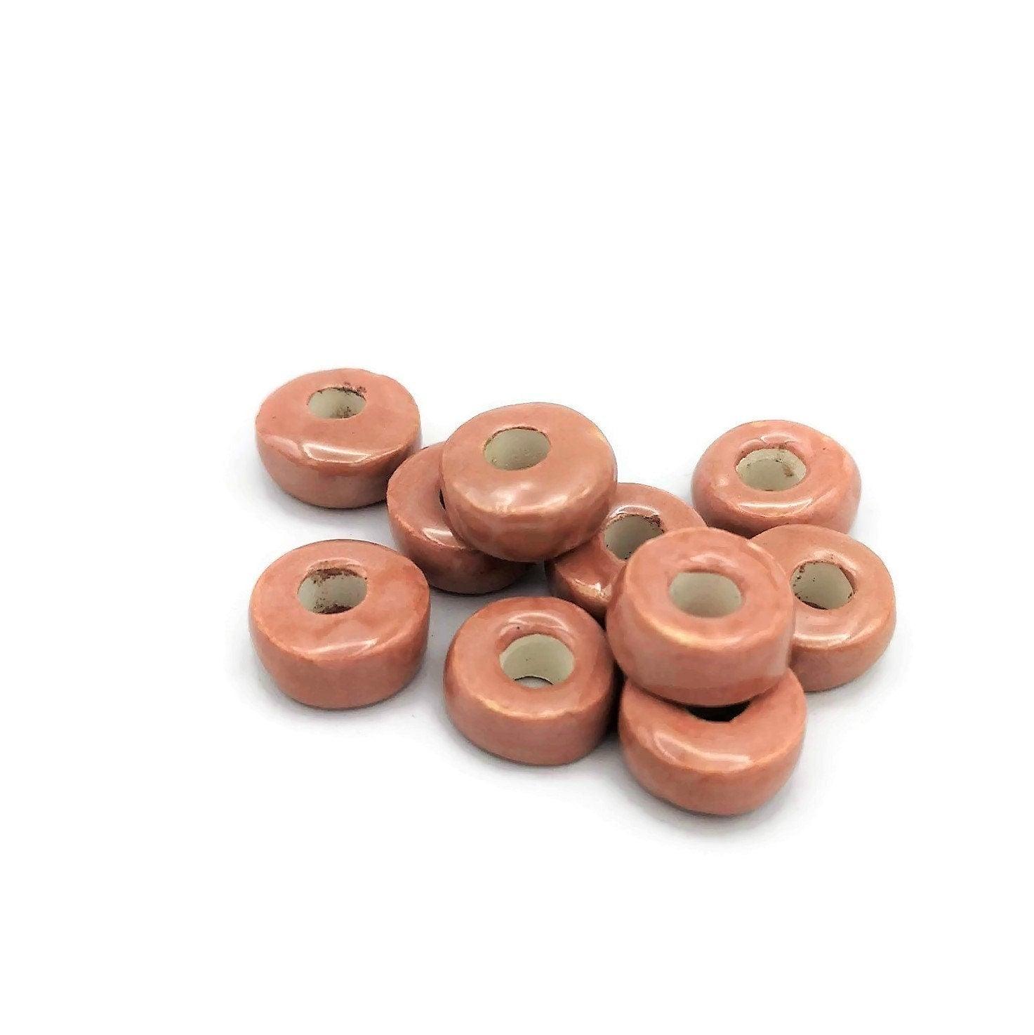 10Pc Ceramic Macrame Beads With Large Hole For Jewelry Making, Coral Pink Clay Tube Beads for Bracelets, Dreadlock Beads Braid Accessories - Ceramica Ana Rafael