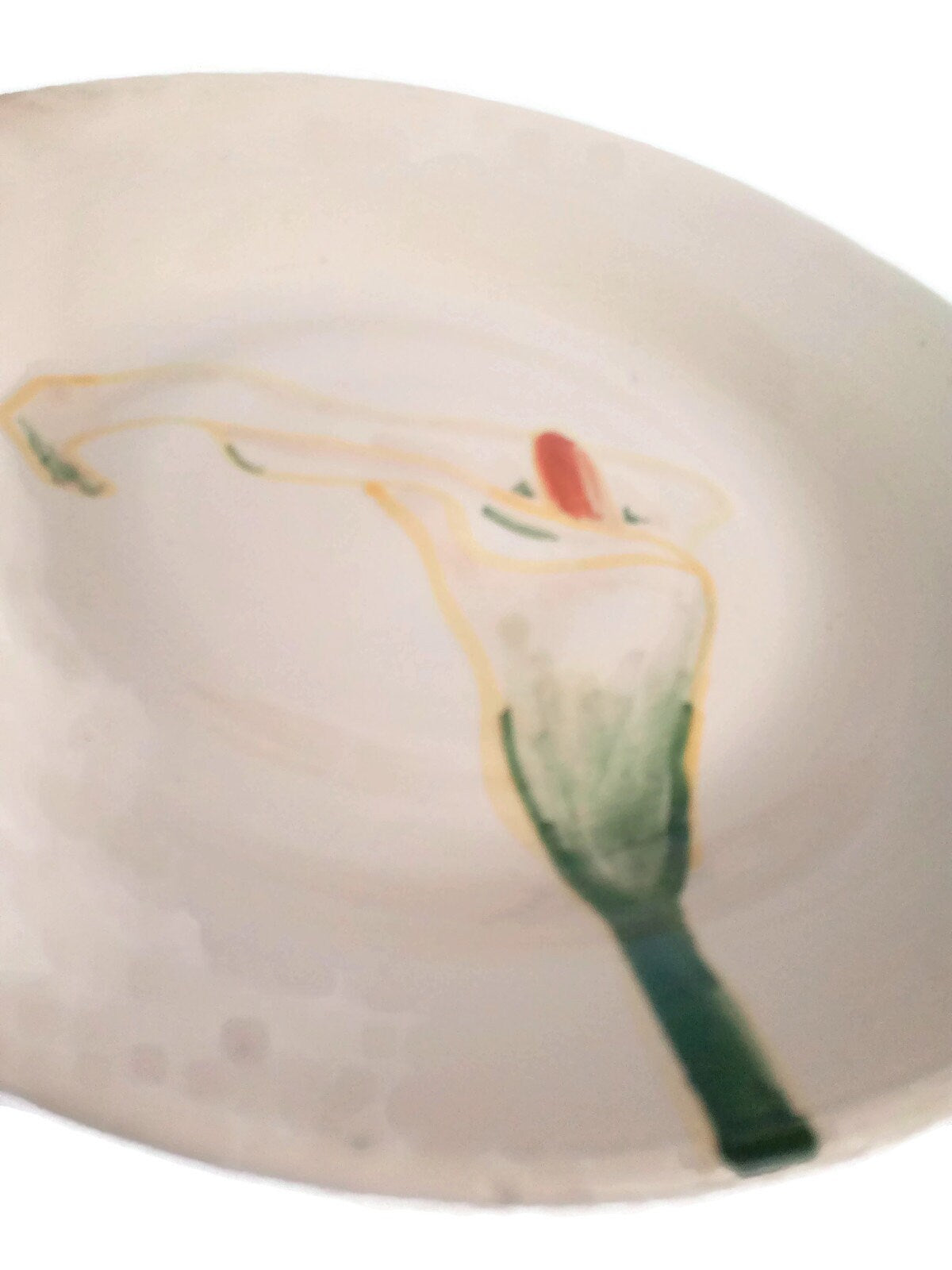 Handmade Ceramic Plate With Unique Hand Painted Calla Lily, Serving Dish, Artisan Portuguese Round Dinner Plate Wall Decor For Display - Ceramica Ana Rafael