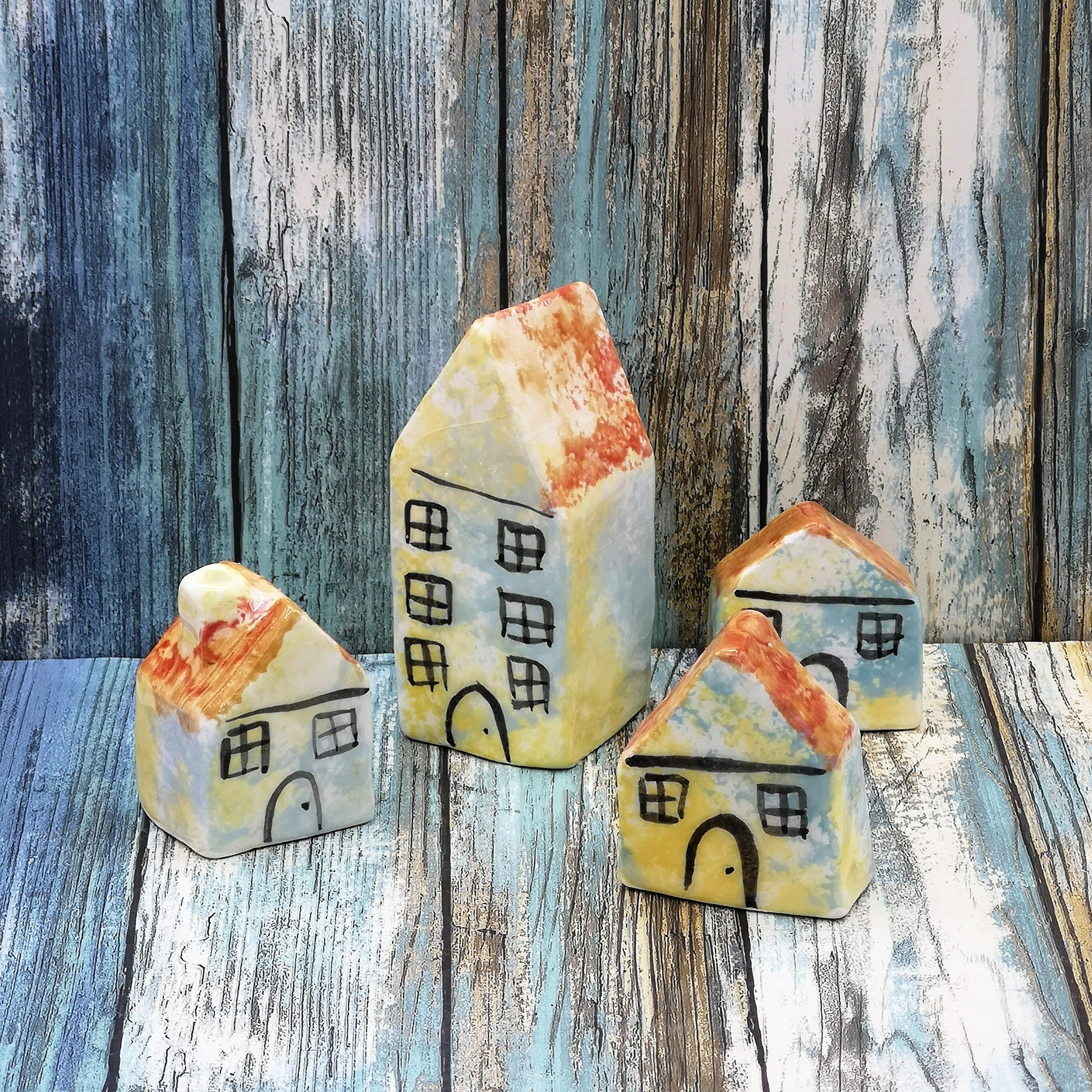 MINIATURE HOUSE, CLAY Sculpture, Set of 4 Ceramic Tiny House, Fathers Day Gift, Housewarming Gift First Home - Ceramica Ana Rafael