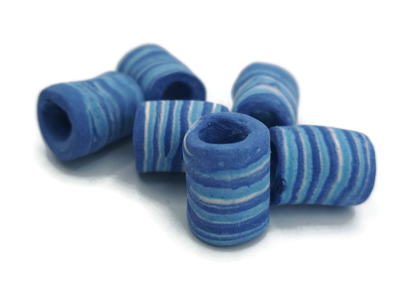 LARGE TUBE BEADS, 7 mm Big Hole Macrame Beads Set of 6, Matt Craft Beads For Decorating, Unique Ceramic Barrel Beads For Jewelry Making - Ceramica Ana Rafael