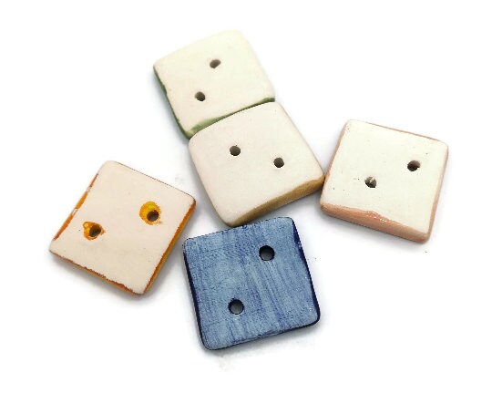 5Pc 30mm Handmade Ceramic Square Sewing Buttons For Crafts, 2 Hole Hand Painted Coat Buttons, Flat Back Button Lot, Blouse Buttons Flatback - Ceramica Ana Rafael