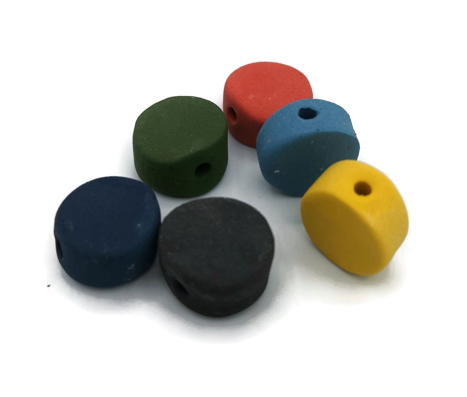 6Pc 15mm Assorted Large Coin Beads for Jewelry Making, Handmade Ceramic Macrame Beads Large Hole 2mm, Artisan Matte Clay Beads Unique - Ceramica Ana Rafael